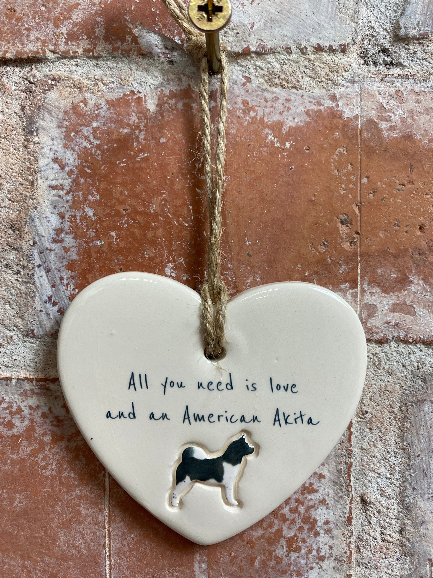 American Akita Ceramic Heart Ornament