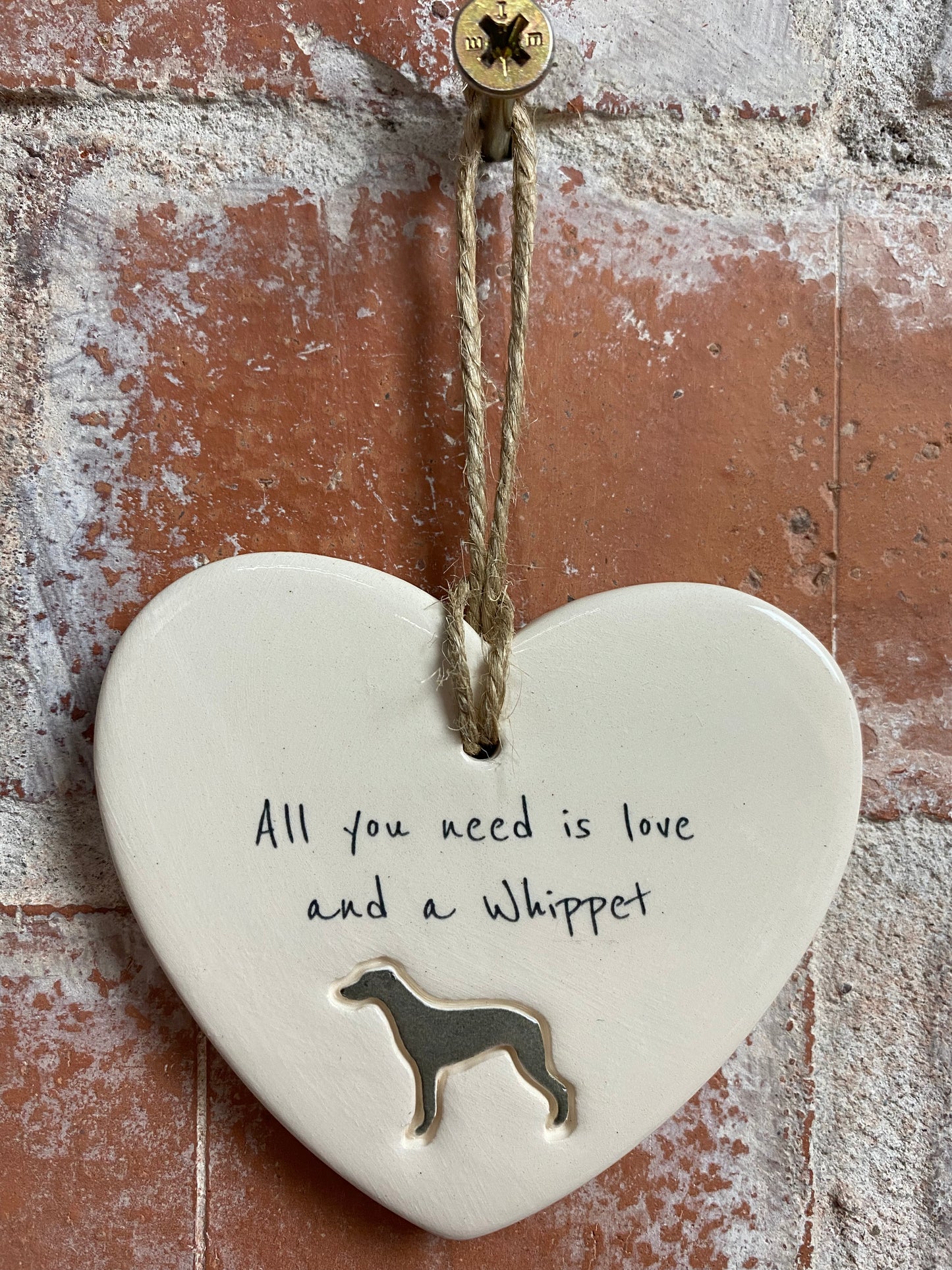 Whippet Ceramic Heart Ornament