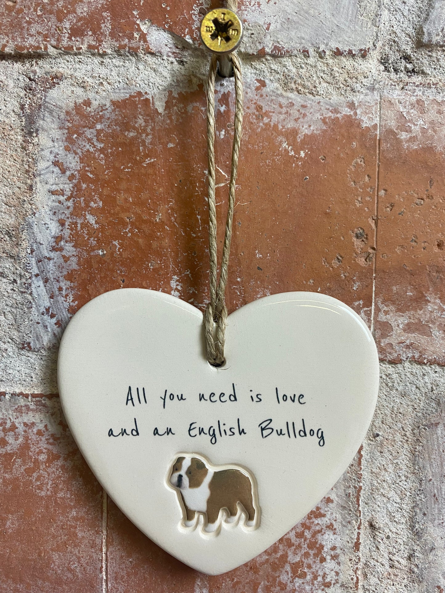 English Bulldog Ceramic Heart Ornament
