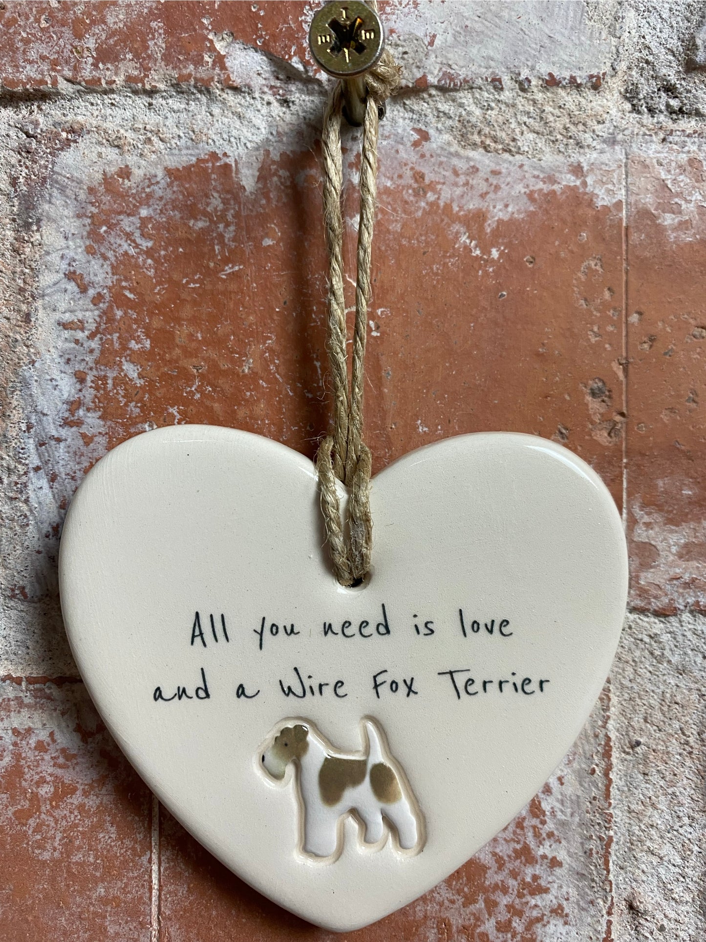 Wire Fox Terrier Ceramic Heart Ornament