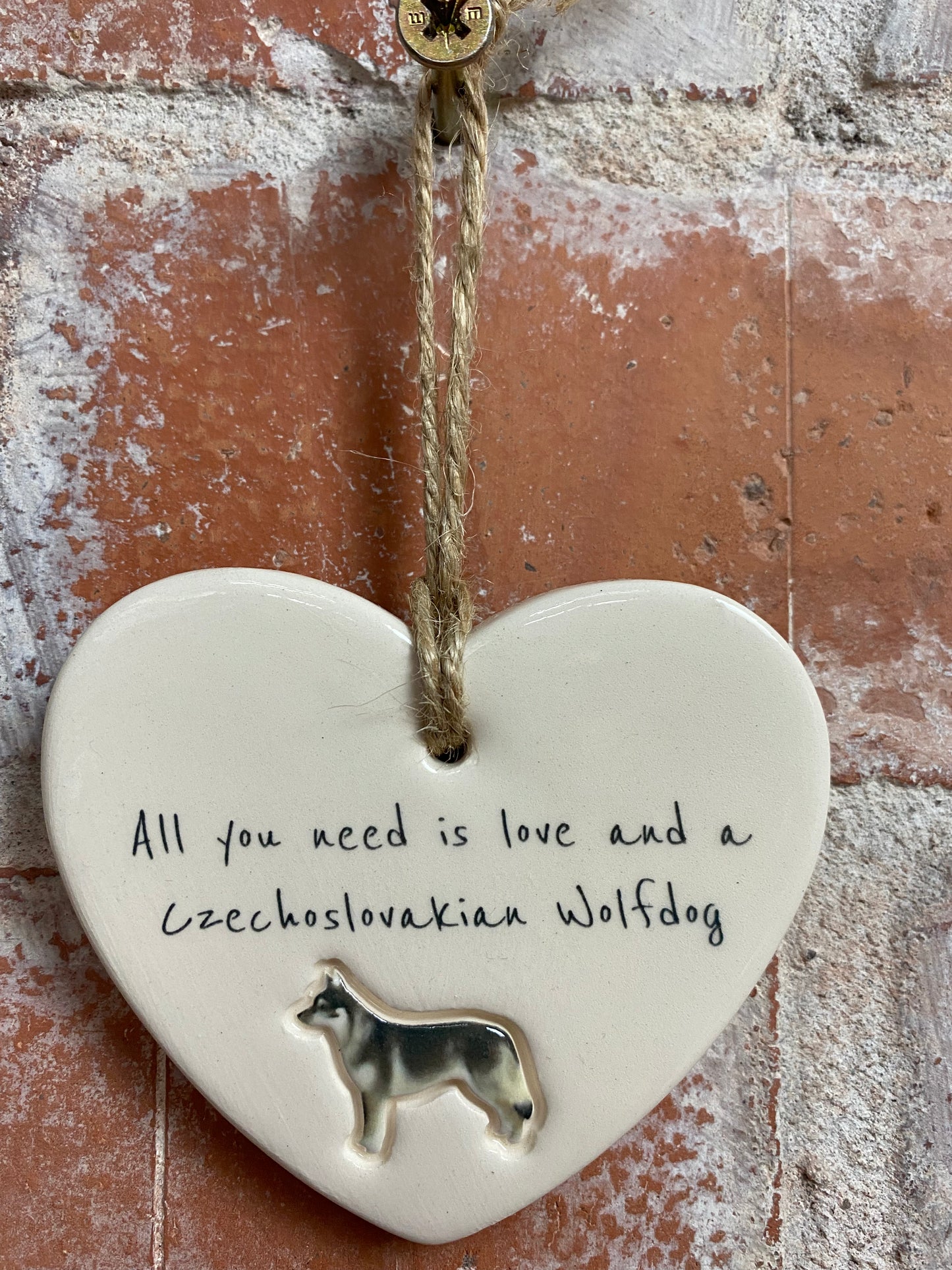 Czechoslovakian Wolfdog Ceramic Heart Ornament