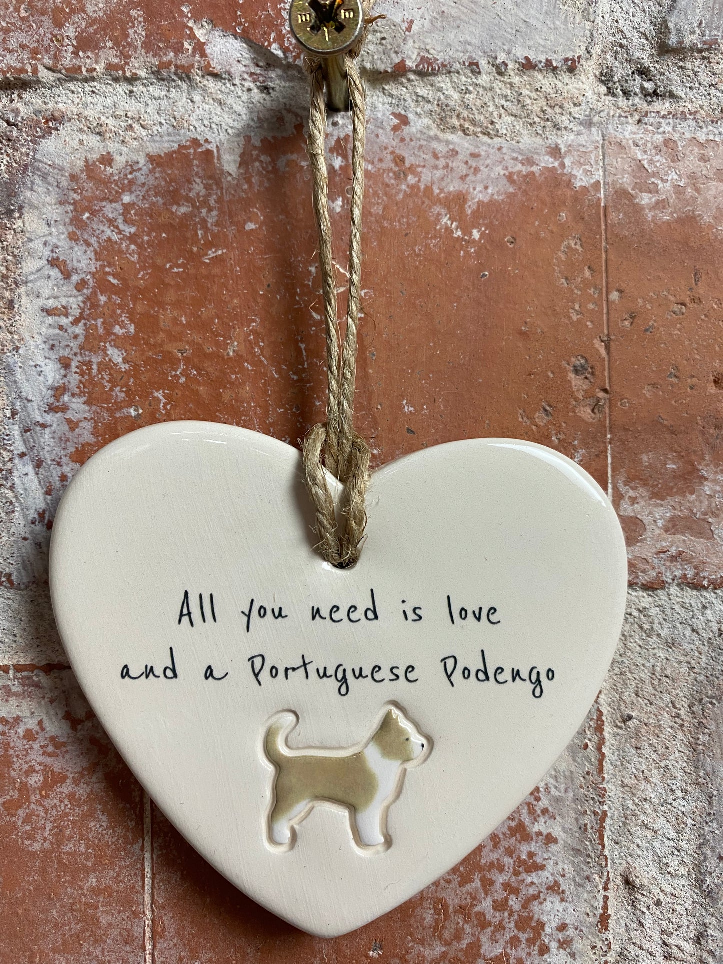 Portuguese Podengo Ceramic Heart Ornament