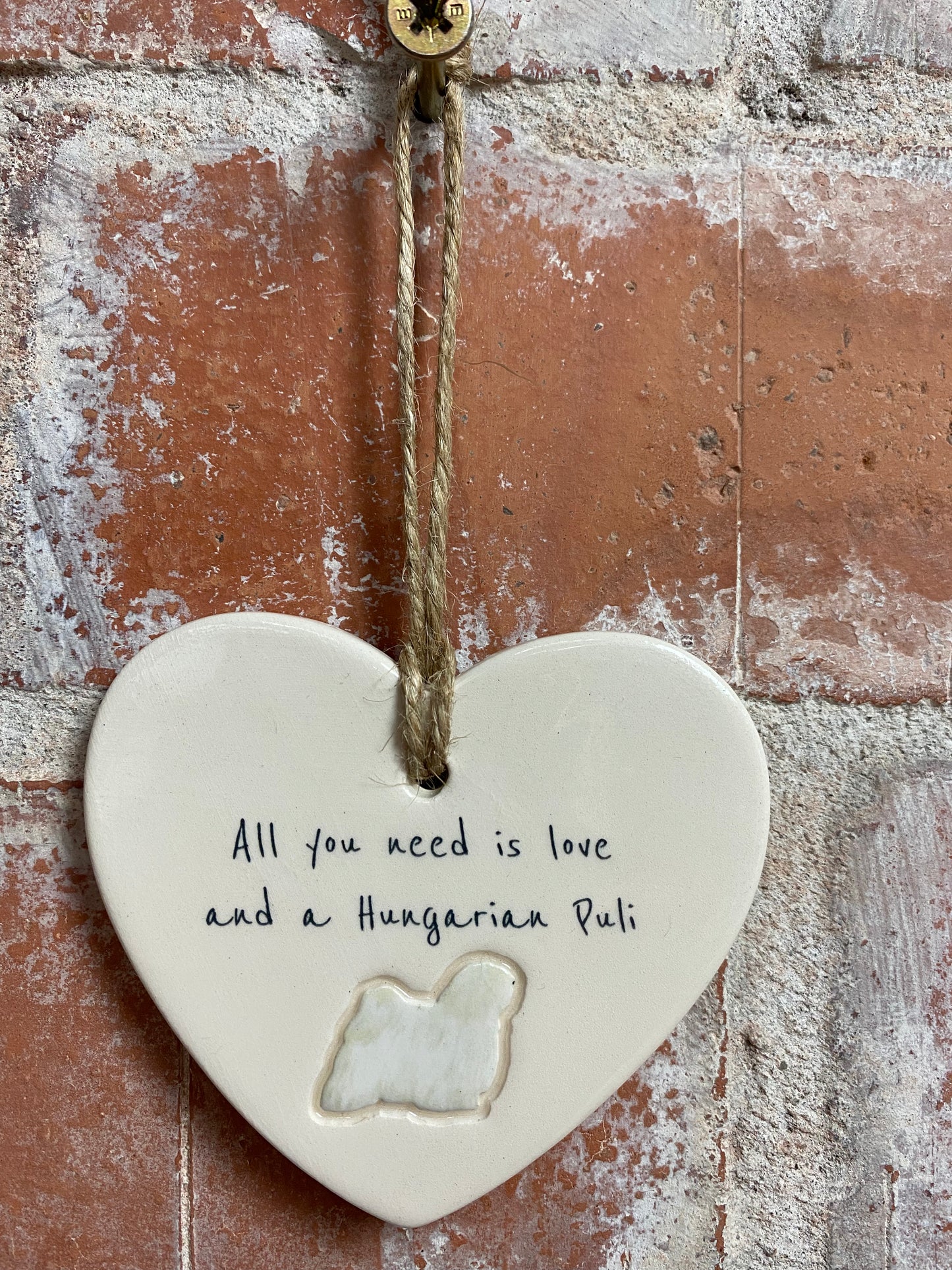 Hungarian Puli Ceramic Heart Ornament