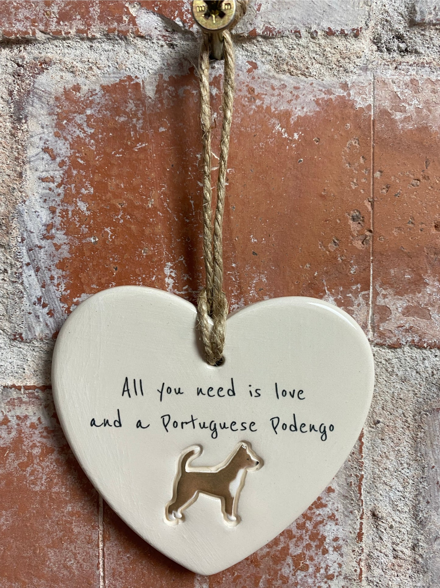 Portuguese Podengo Ceramic Heart Ornament