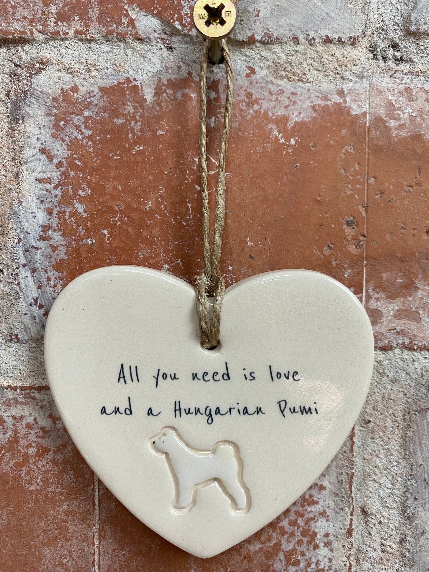 Hungarian Pumi Ceramic Heart Ornament