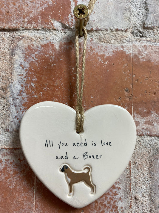 Boxer Ceramic Heart Ornament