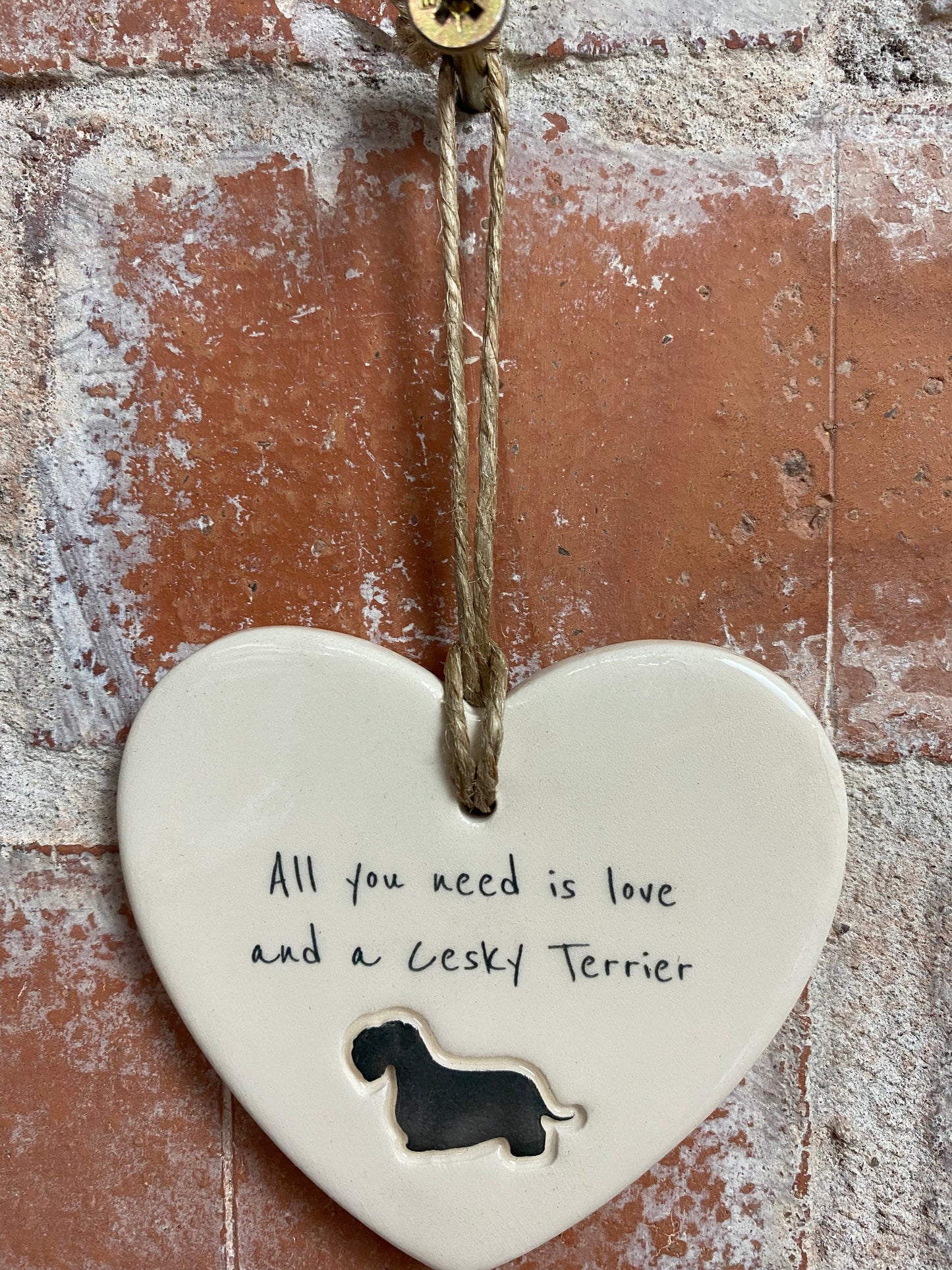 Cesky Terrier Ceramic Heart Ornament