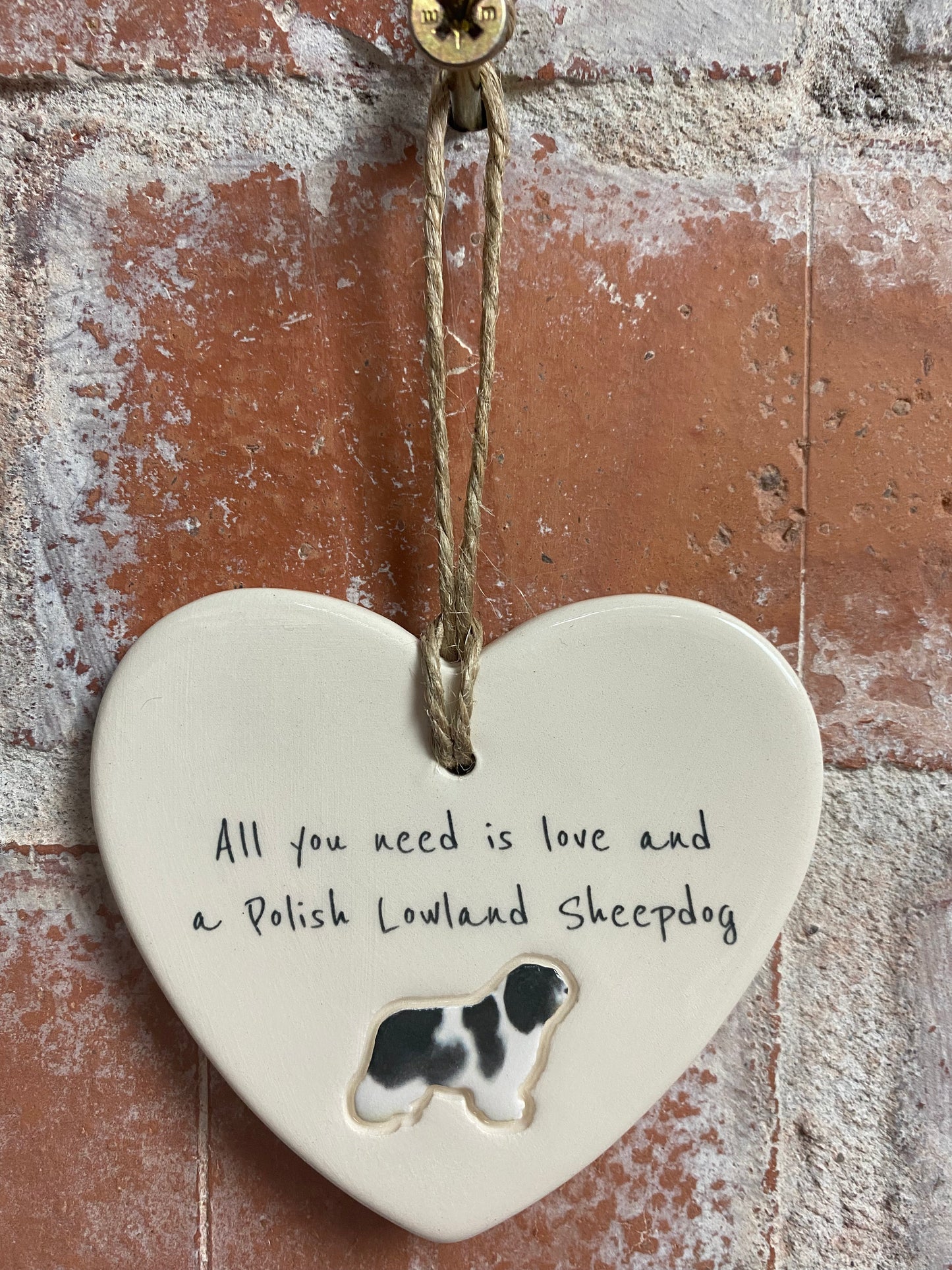 Polish Lowland Sheepdog Ceramic Heart Ornament