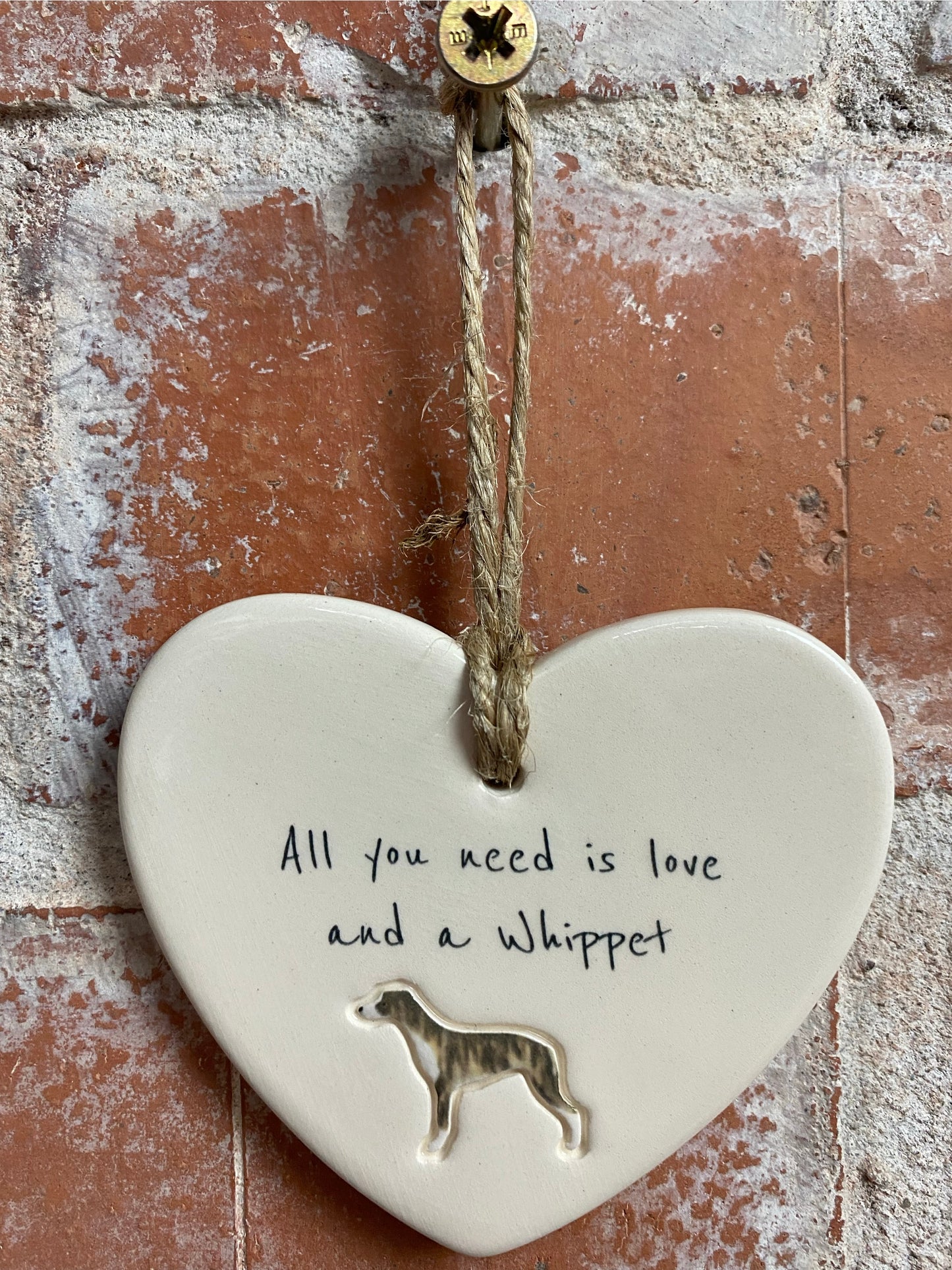 Whippet Ceramic Heart Ornament