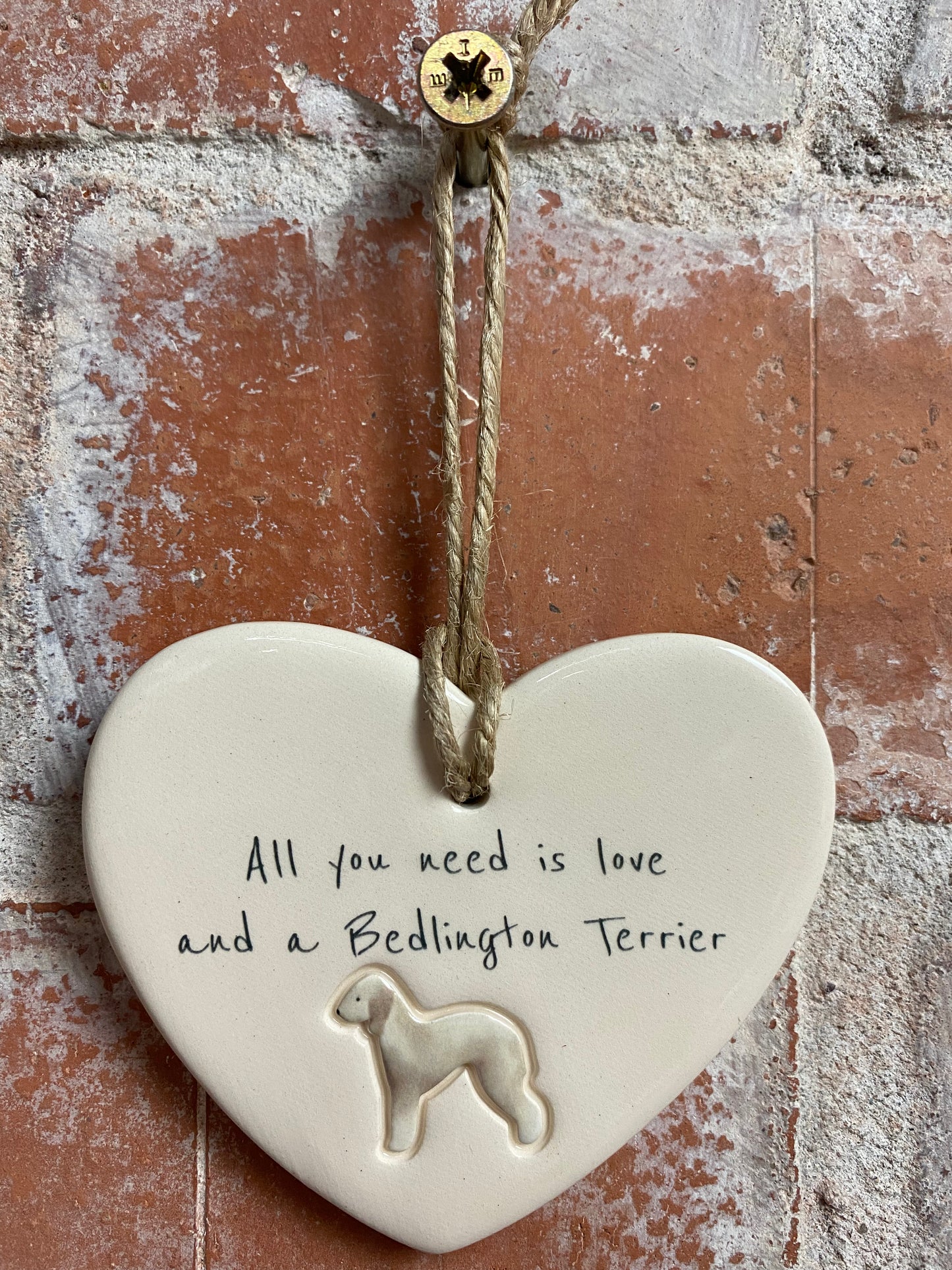 Bedlington Terrier Ceramic Heart Ornament