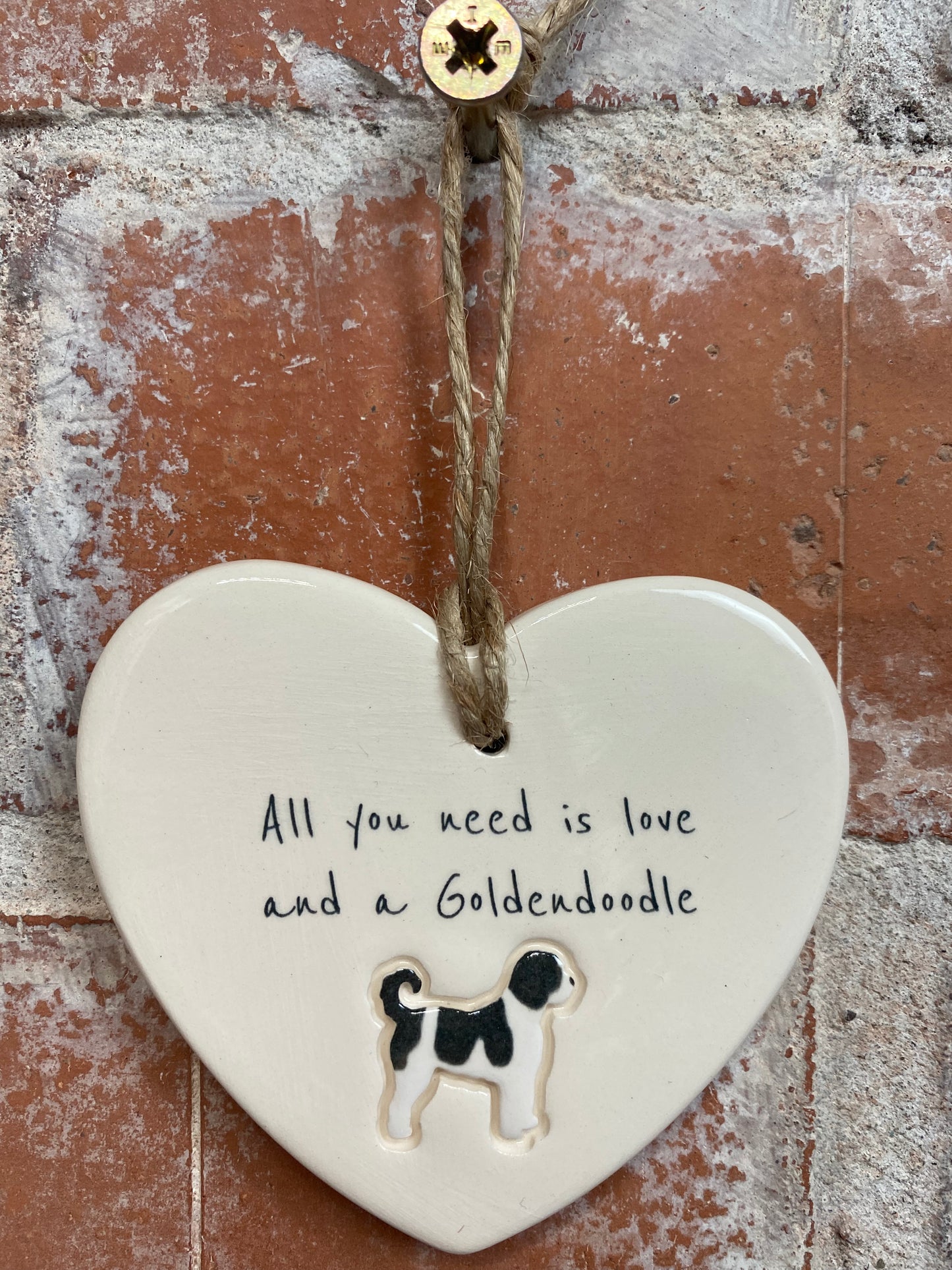 Goldendoodle Ceramic Heart Ornament
