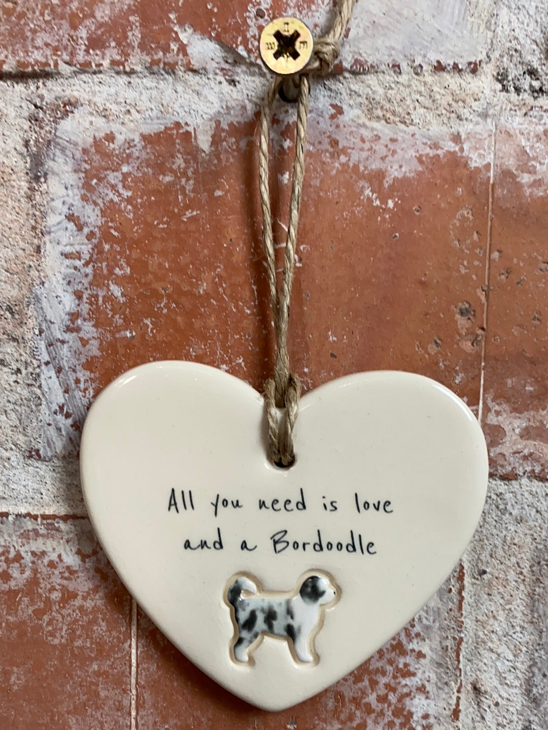 Bordoodle Ceramic Heart Ornament