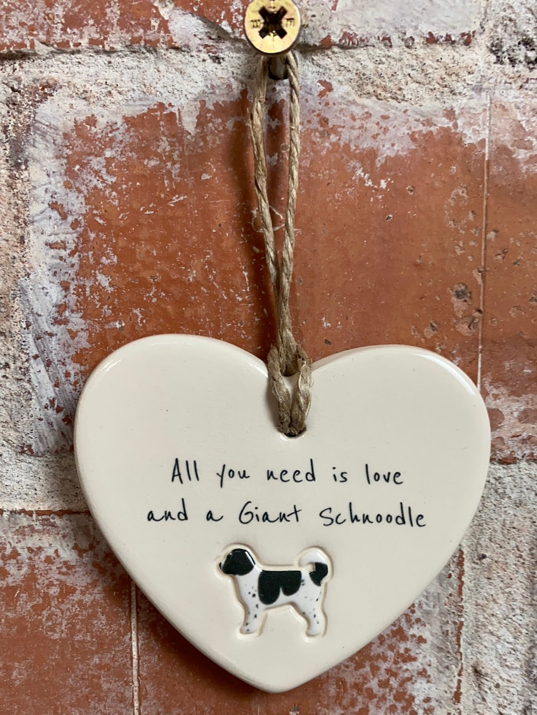 Giant Schnoodle Ceramic Heart Ornament