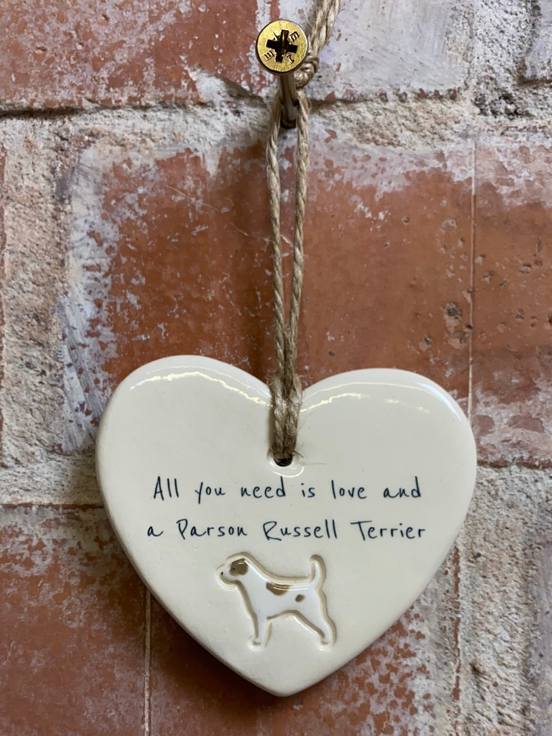 Parson Russell Terrier Ceramic Heart Ornament