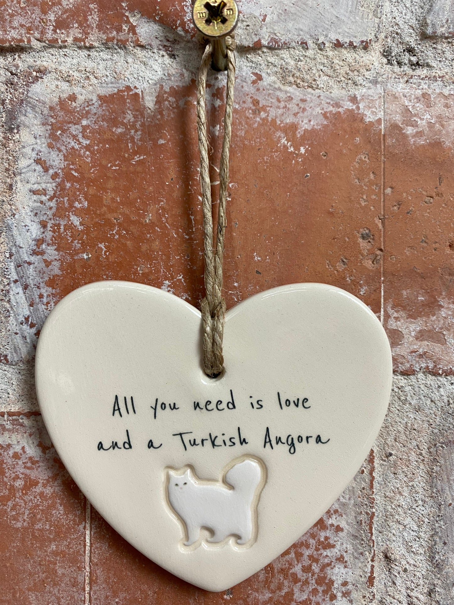 Turkish Angora cat ceramic heart
