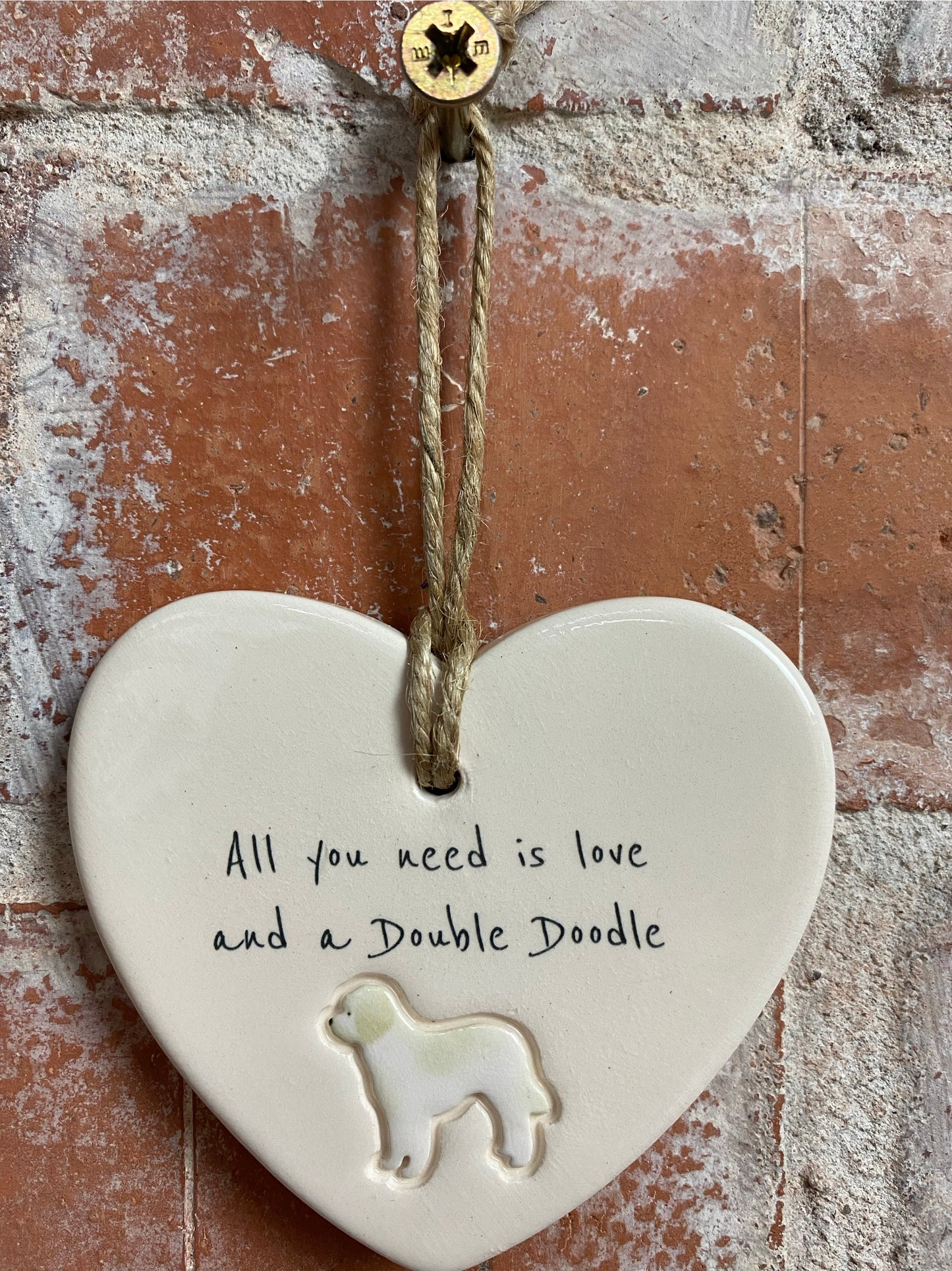 Double Doodle Ceramic Heart Ornament