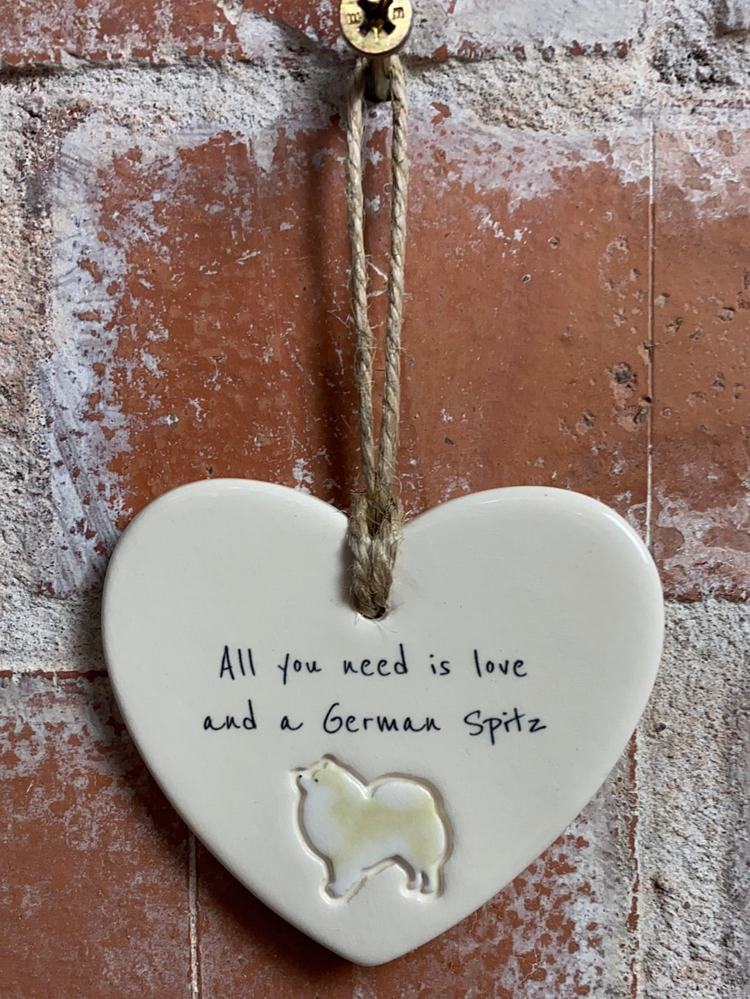 German Spitz Ceramic Heart Ornament