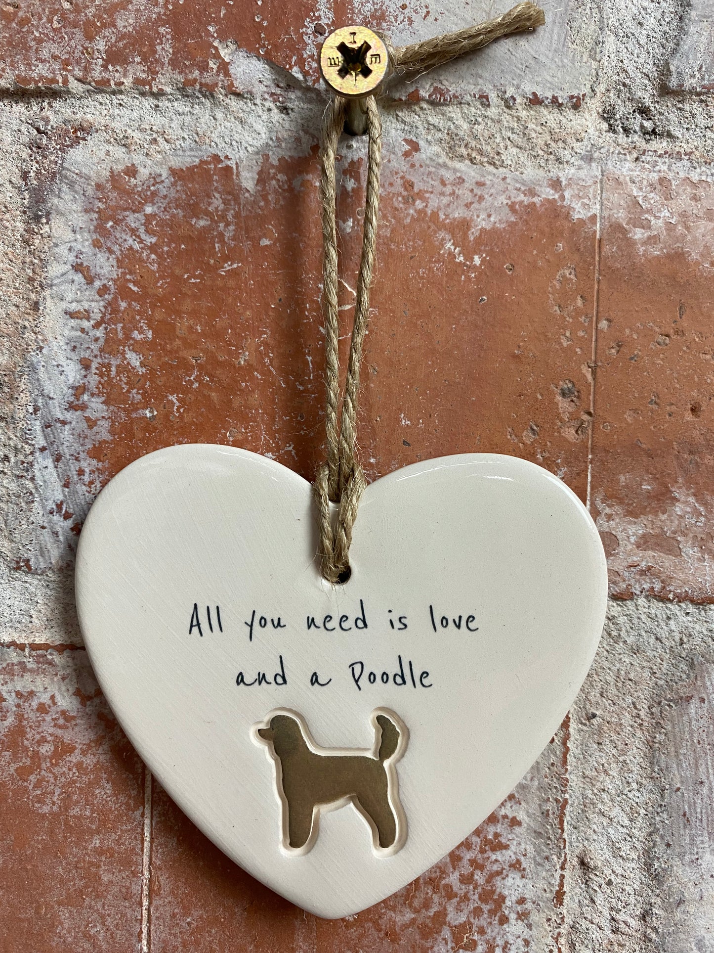 Poodle Ceramic Heart Ornament