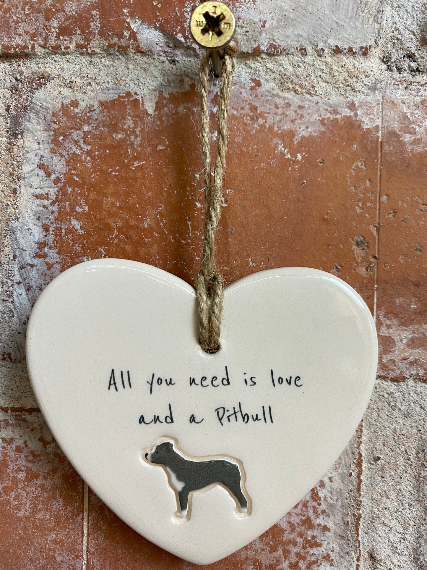 Pitbull Ceramic Heart Ornament