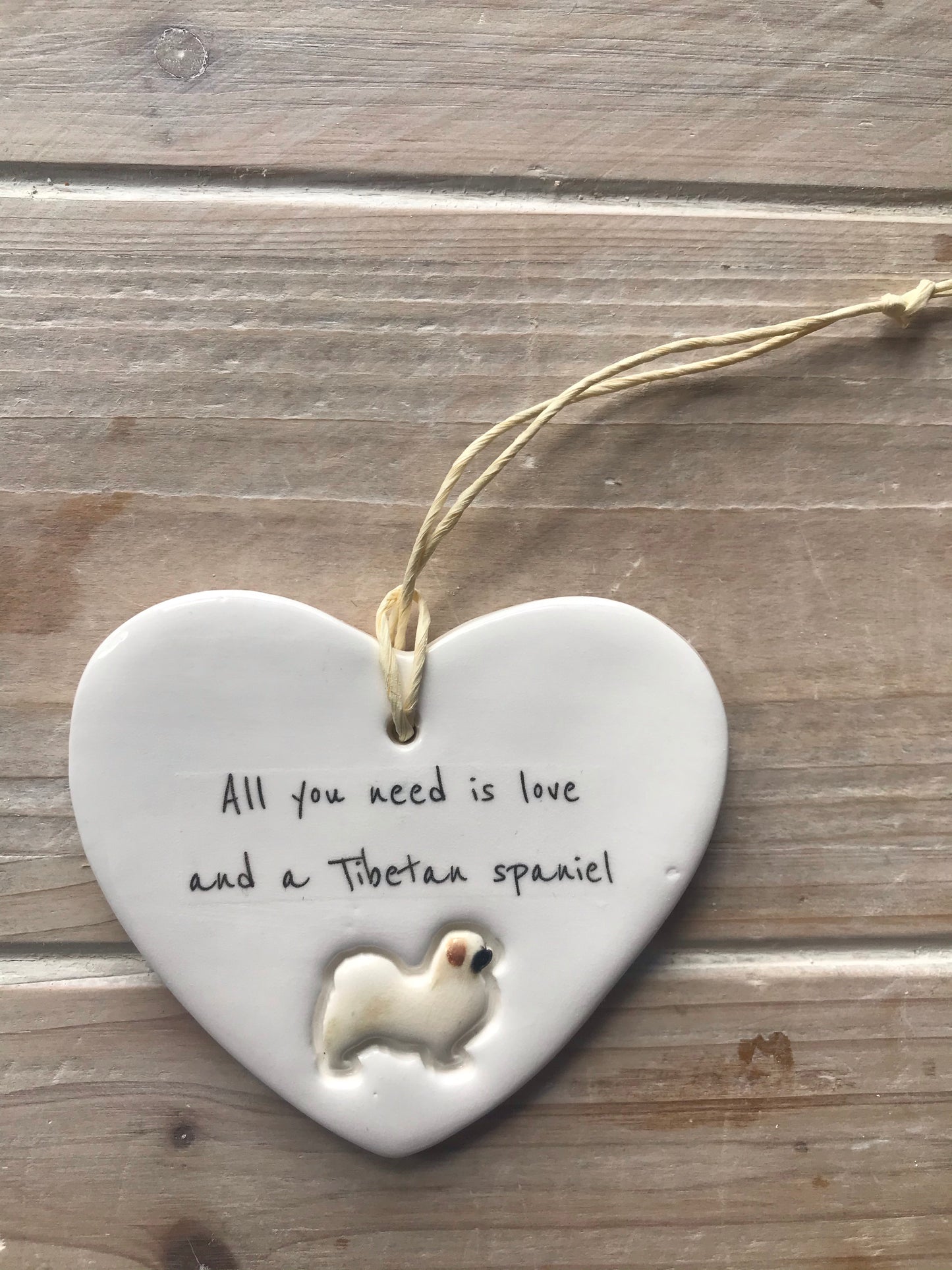 Tibetan Spaniel Ceramic Heart Ornament