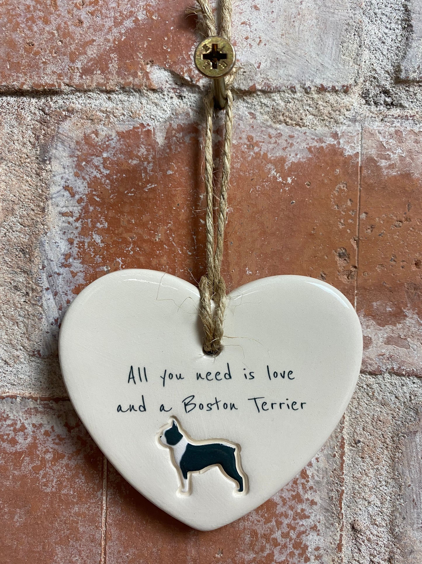 Boston Terrier Ceramic Heart Ornament