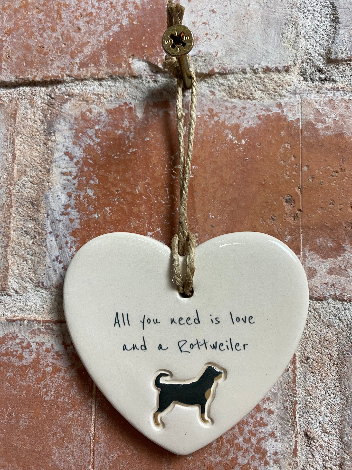 Rottweiler Ceramic Heart Ornament