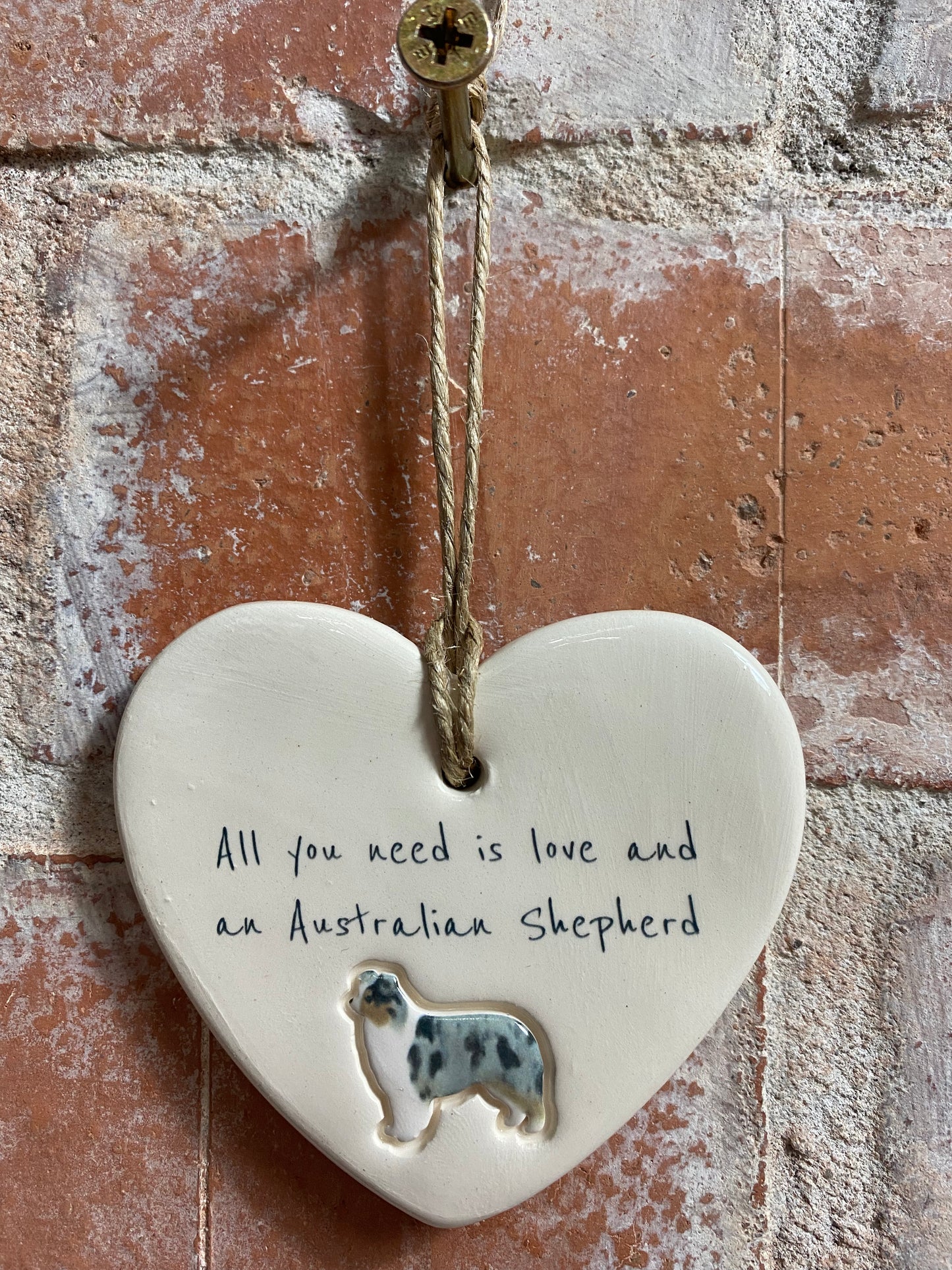 Australian Shepherd Ceramic Heart Ornament