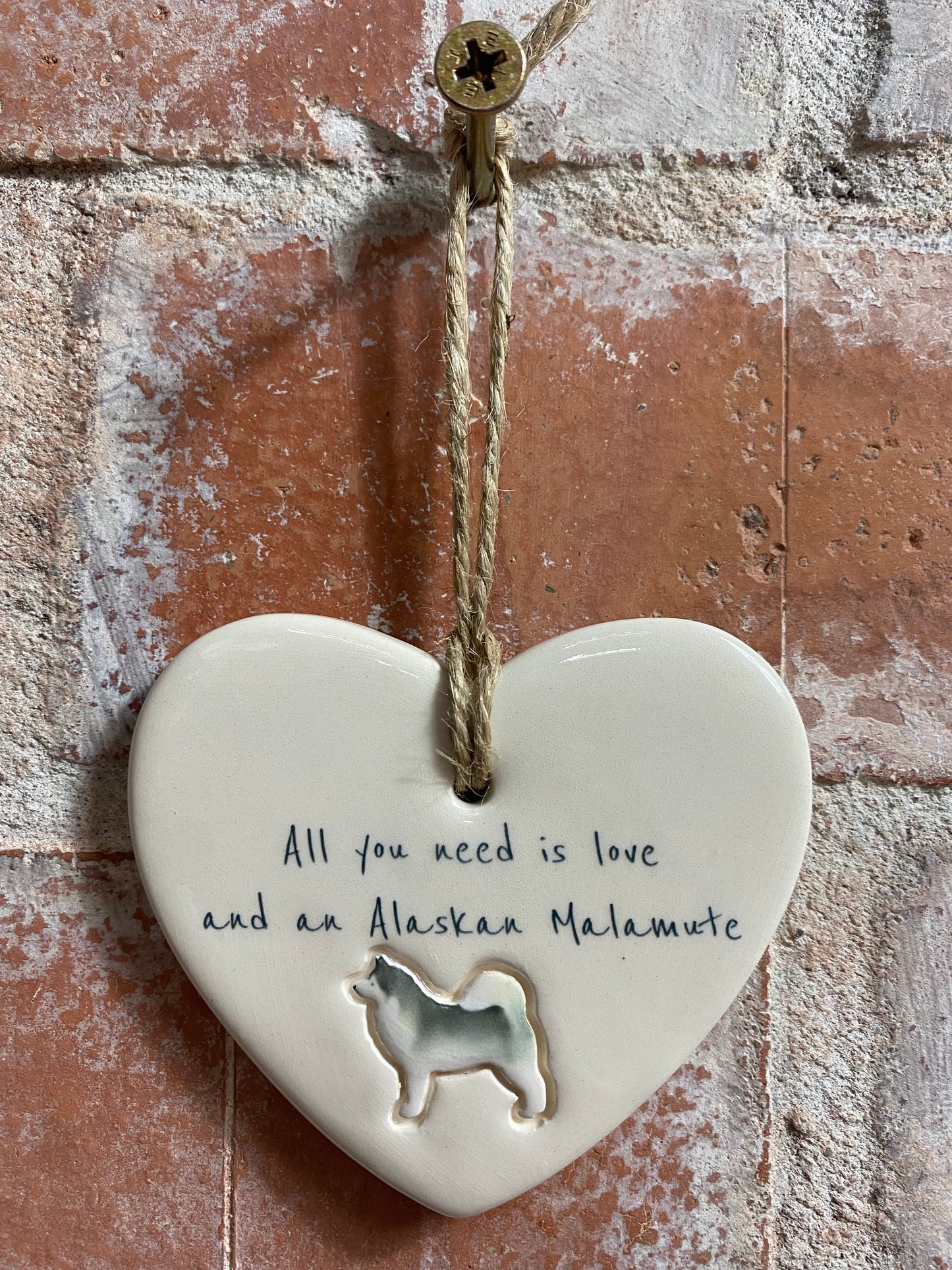 Alaskan Malamute Ceramic Heart Ornament