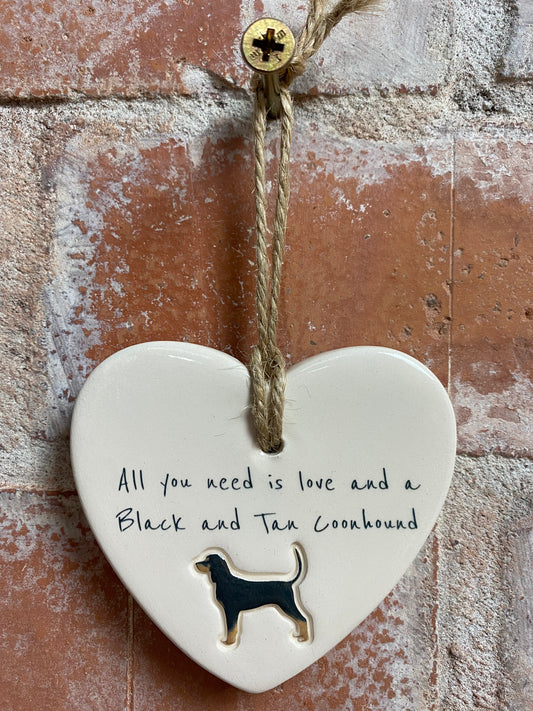 Black and Tan Coonhound Ceramic Heart Ornament