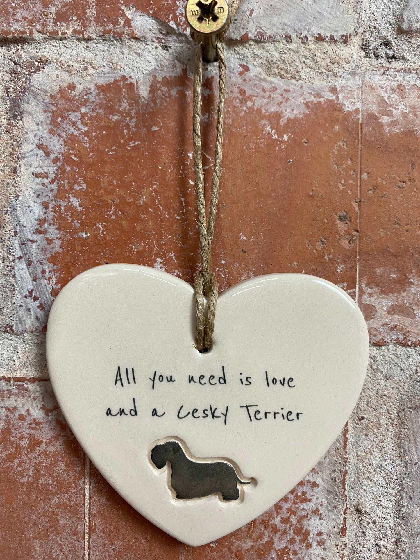 Cesky Terrier Ceramic Heart Ornament
