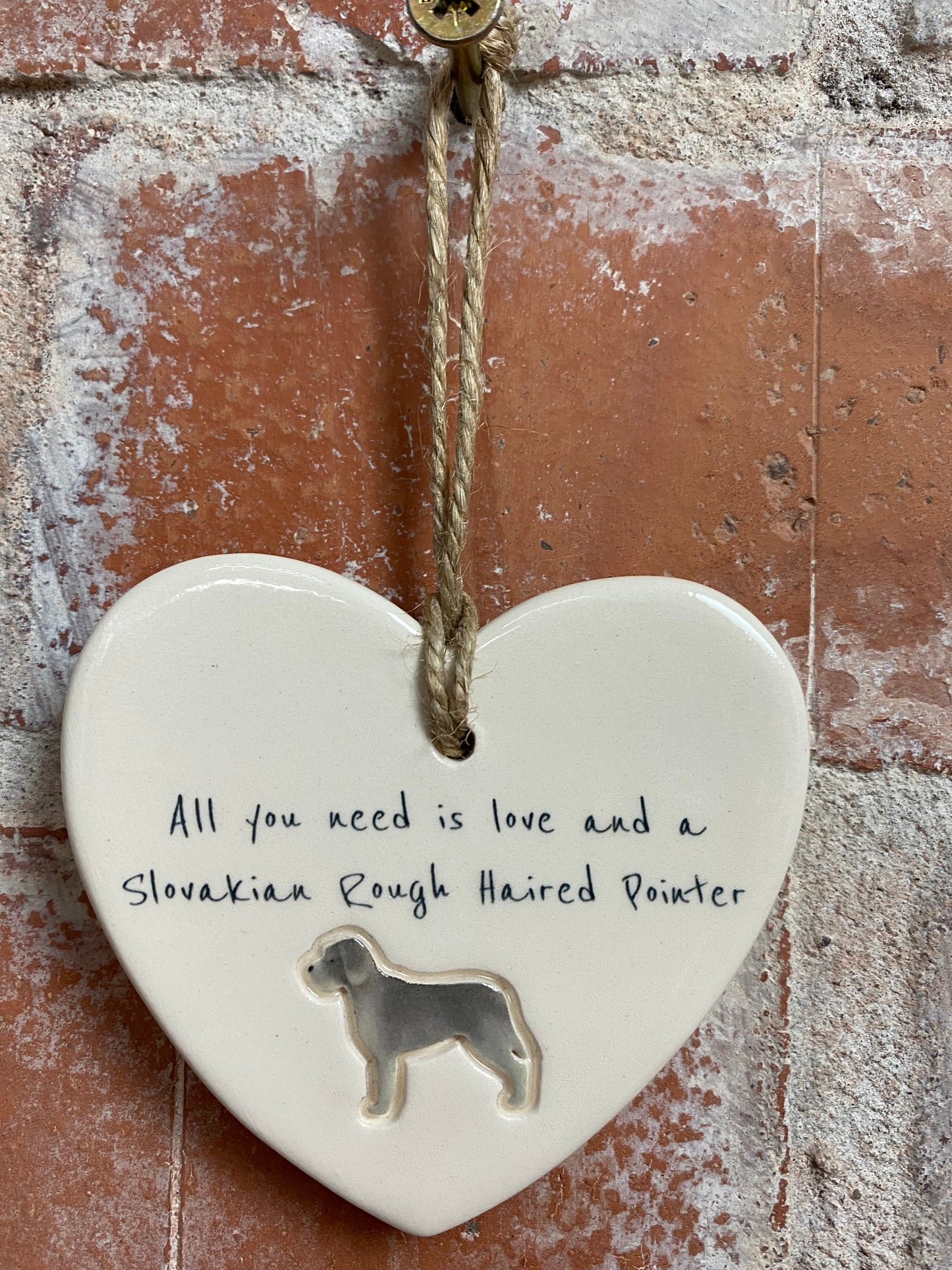 Slovakian Rough Haired Pointer Ceramic Heart Ornament