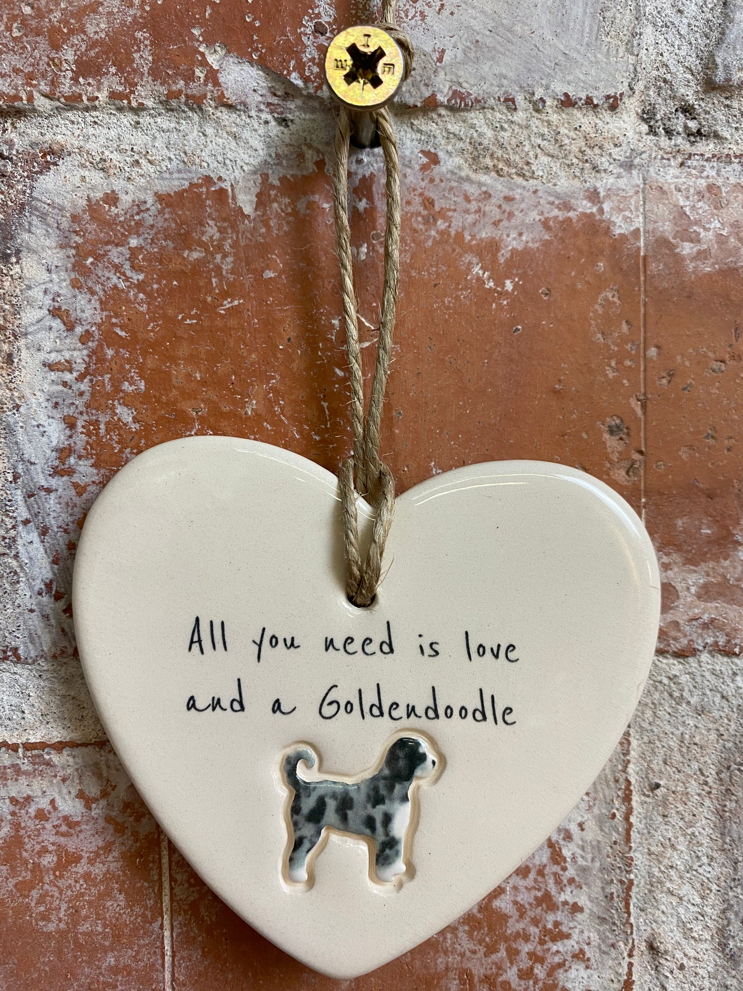 Goldendoodle Ceramic Heart Ornament
