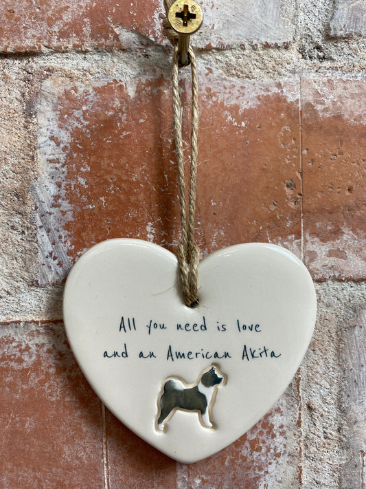 American Akita Ceramic Heart Ornament