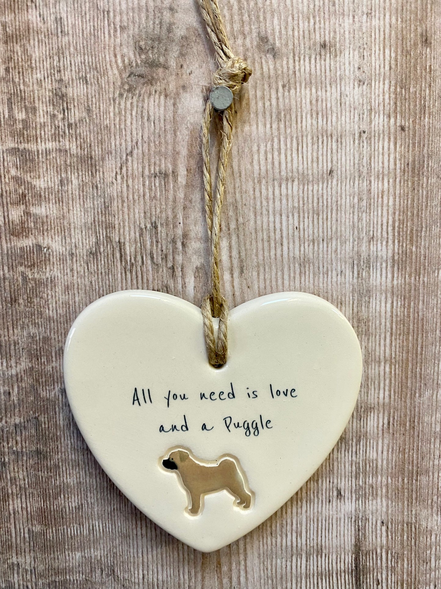 Puggle Ceramic Heart Ornament