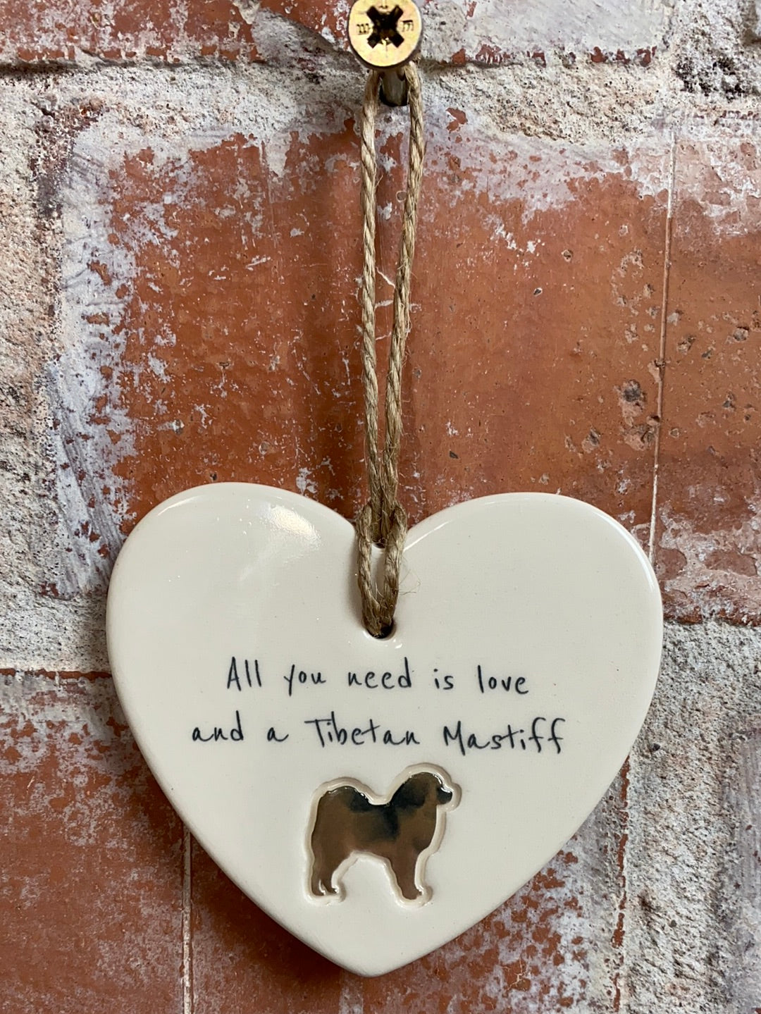 Tibetan Mastiff Ceramic Heart Ornament