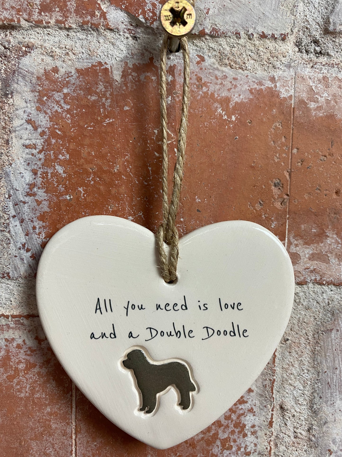 Double Doodle Ceramic Heart Ornament