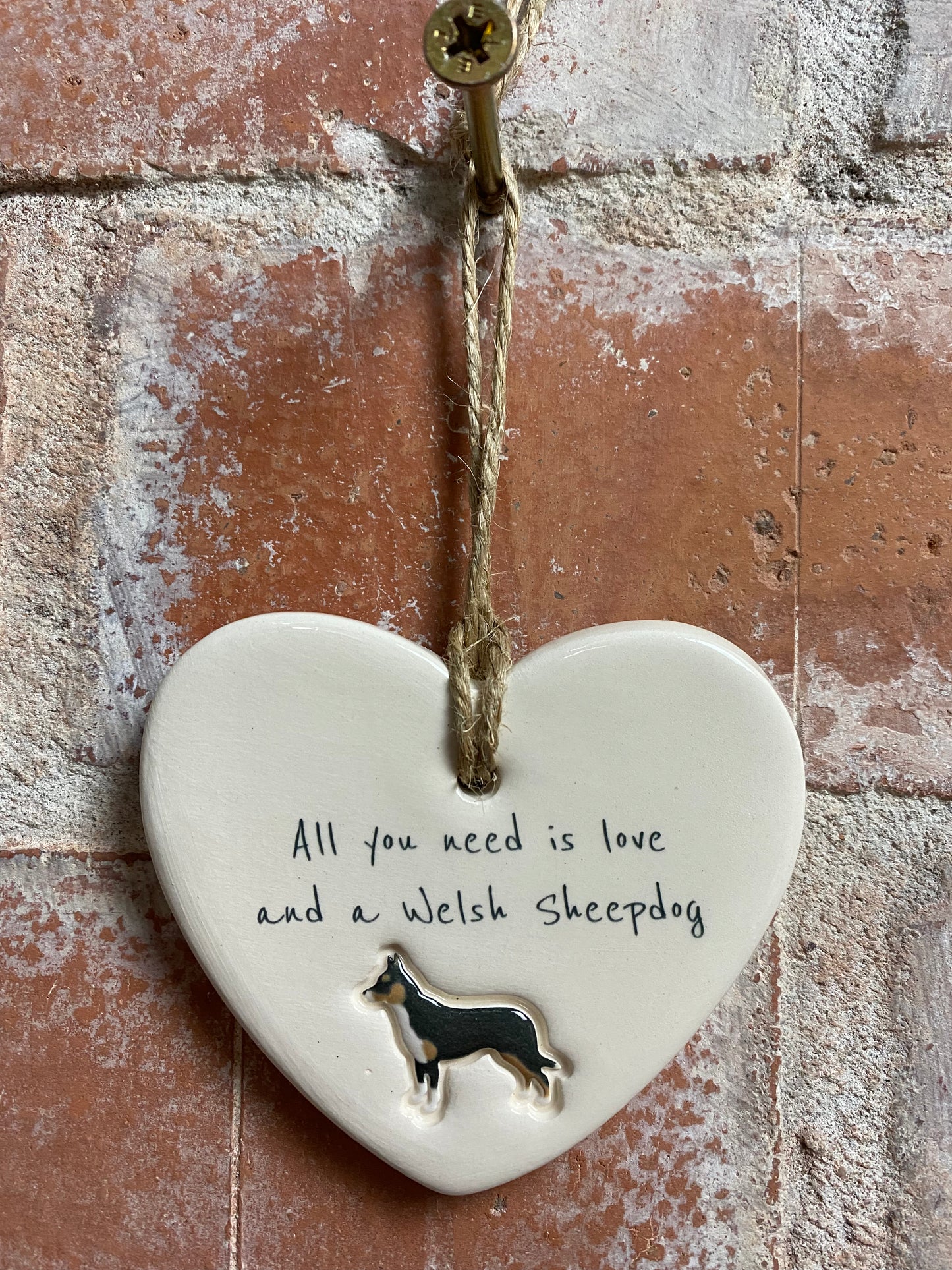 Welsh Sheepdog Ceramic Heart Ornament