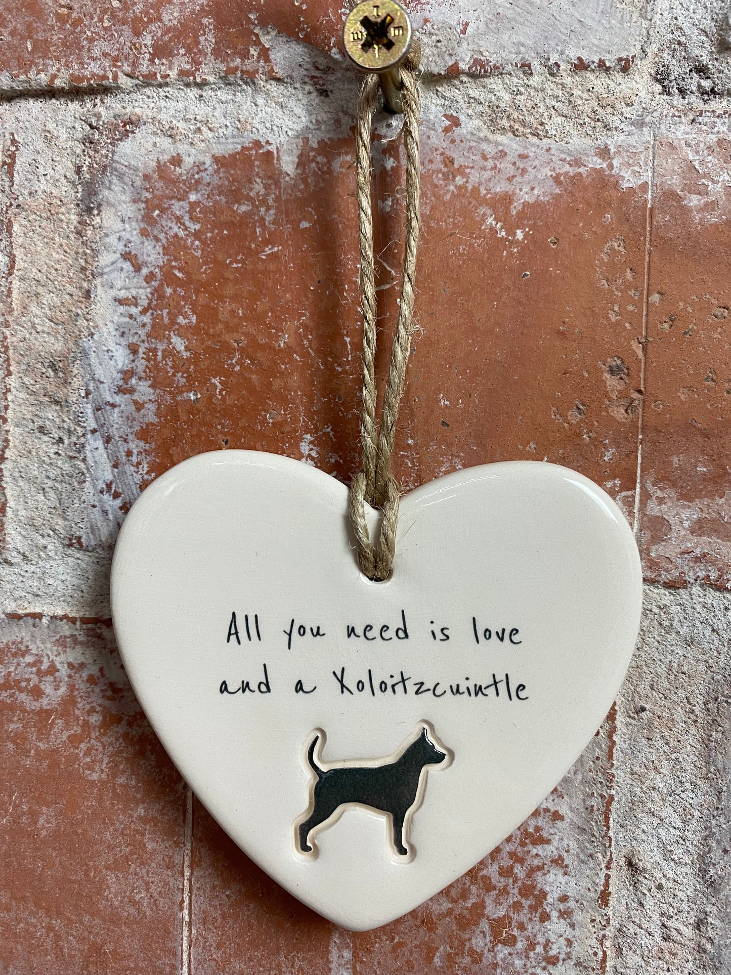 Mexican Hairless Dog Ceramic Heart Ornament
