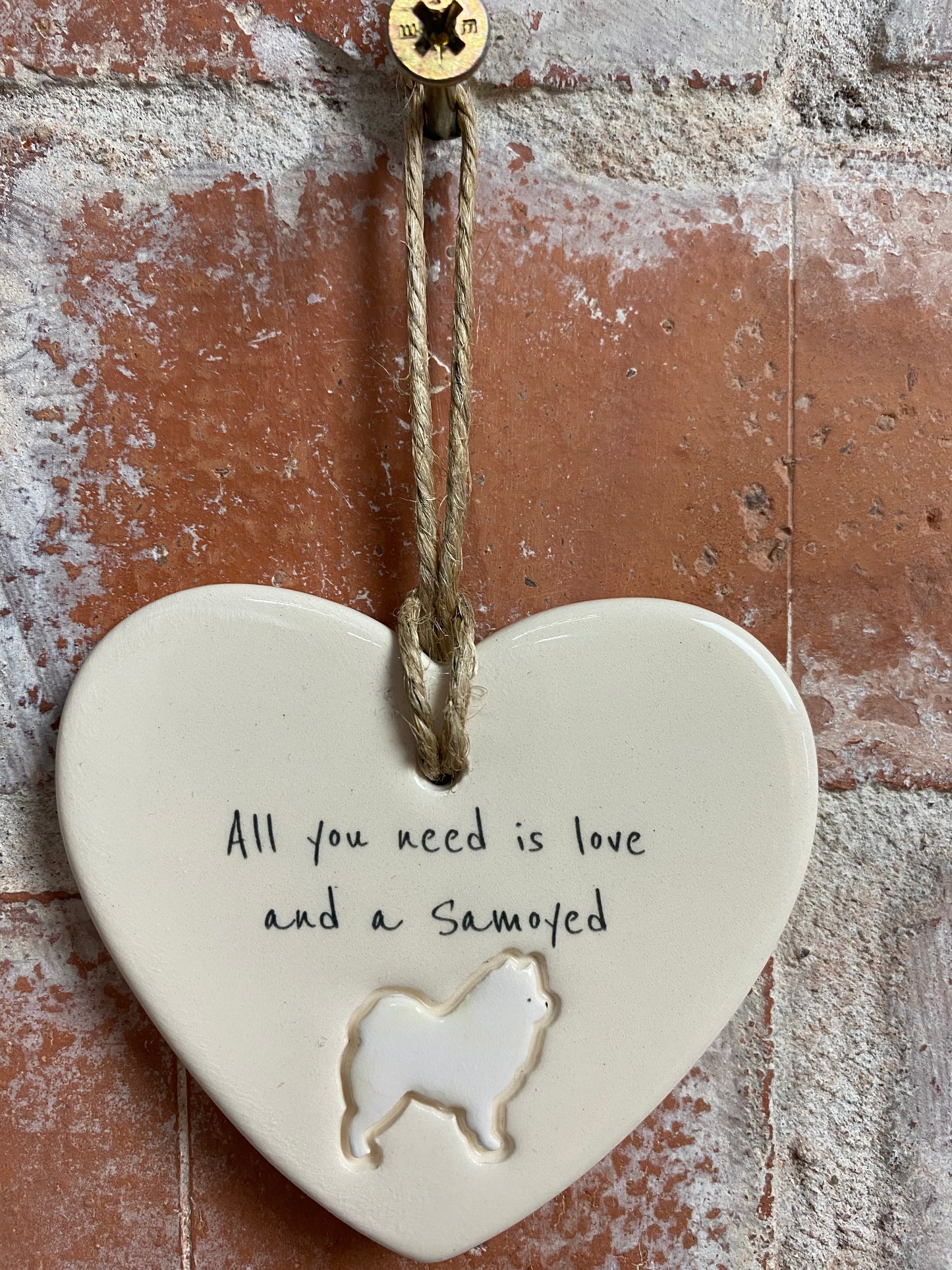 Samoyed Ceramic Heart Ornament