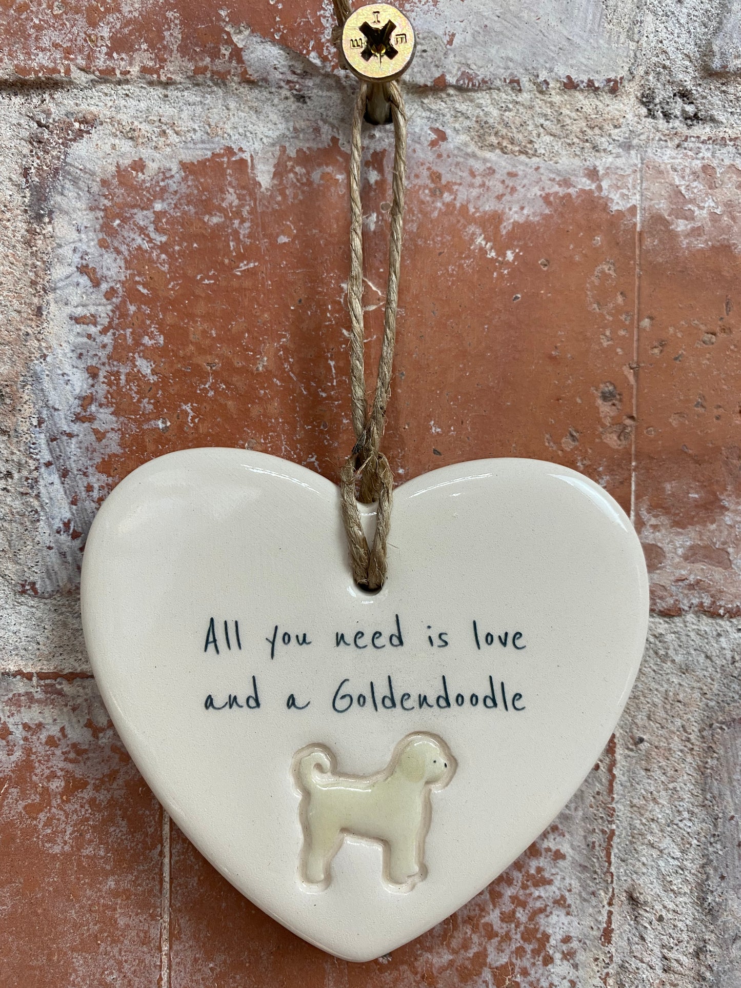 Goldendoodle Ceramic Heart Ornament