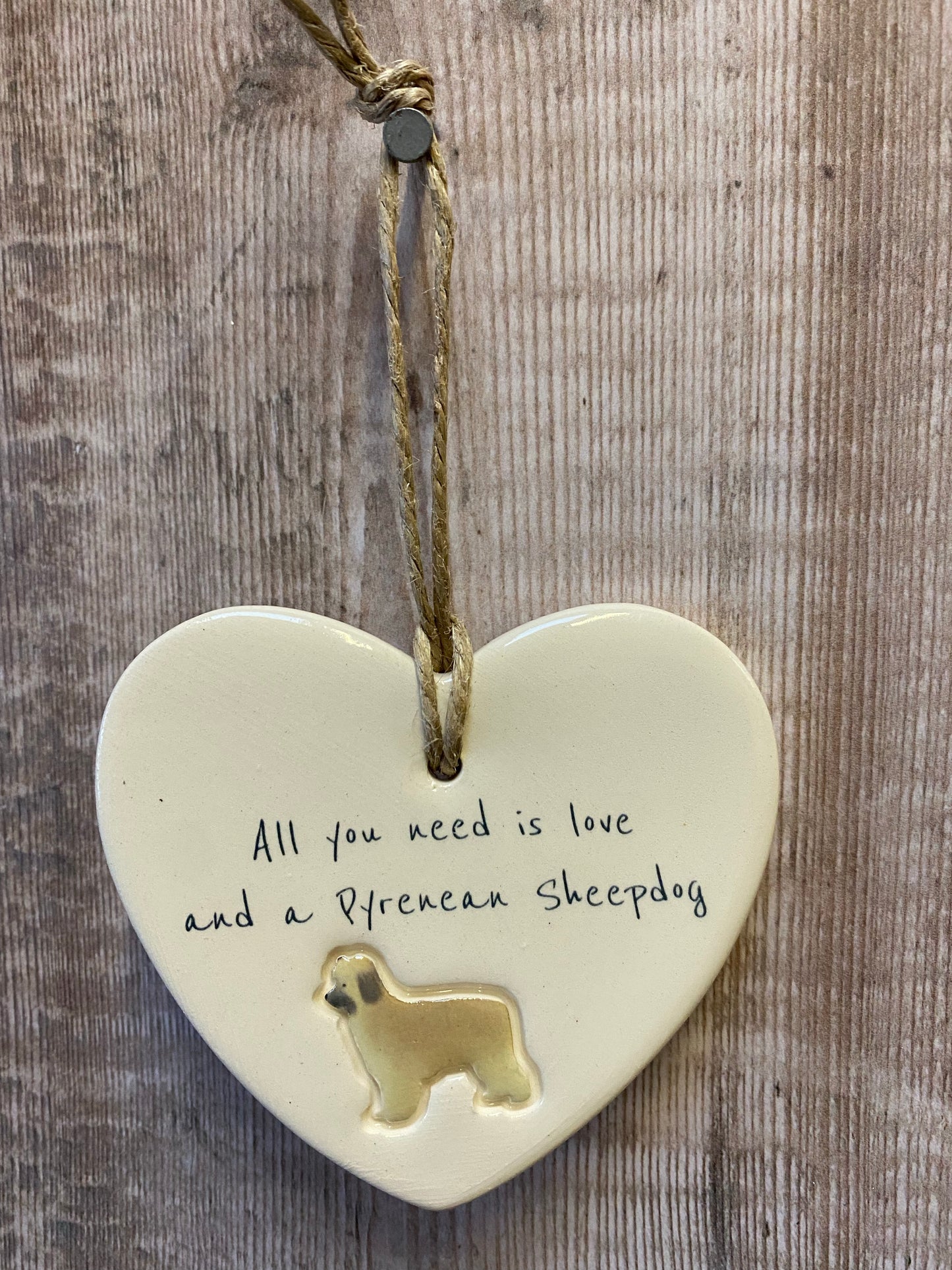 Pyrenean Sheepdog Ceramic Heart Ornament