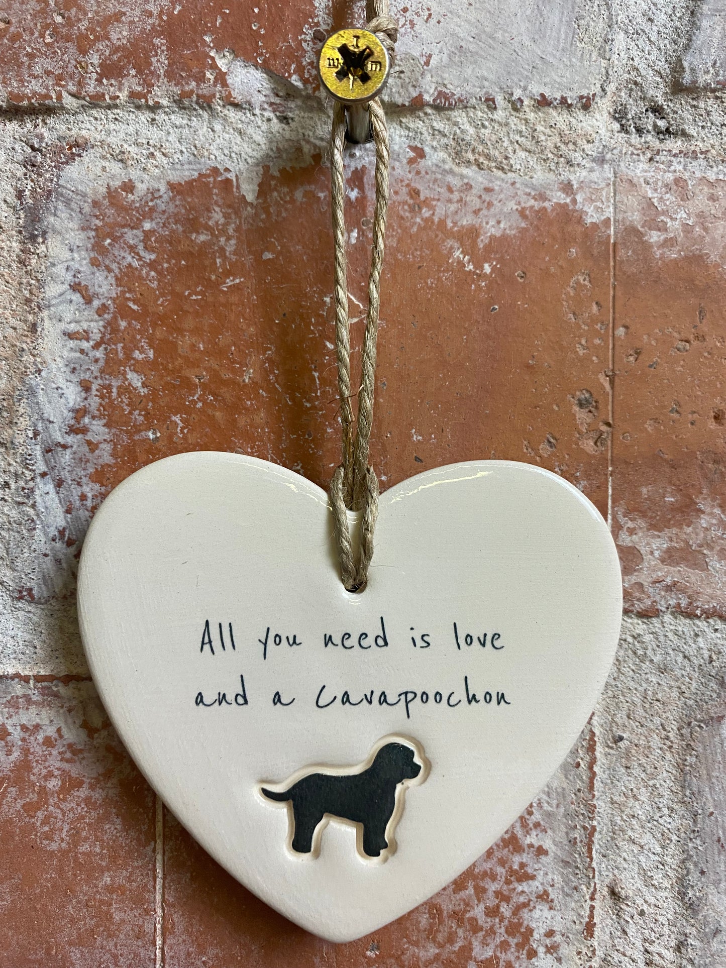 Cavapoochon Ceramic Heart Ornament