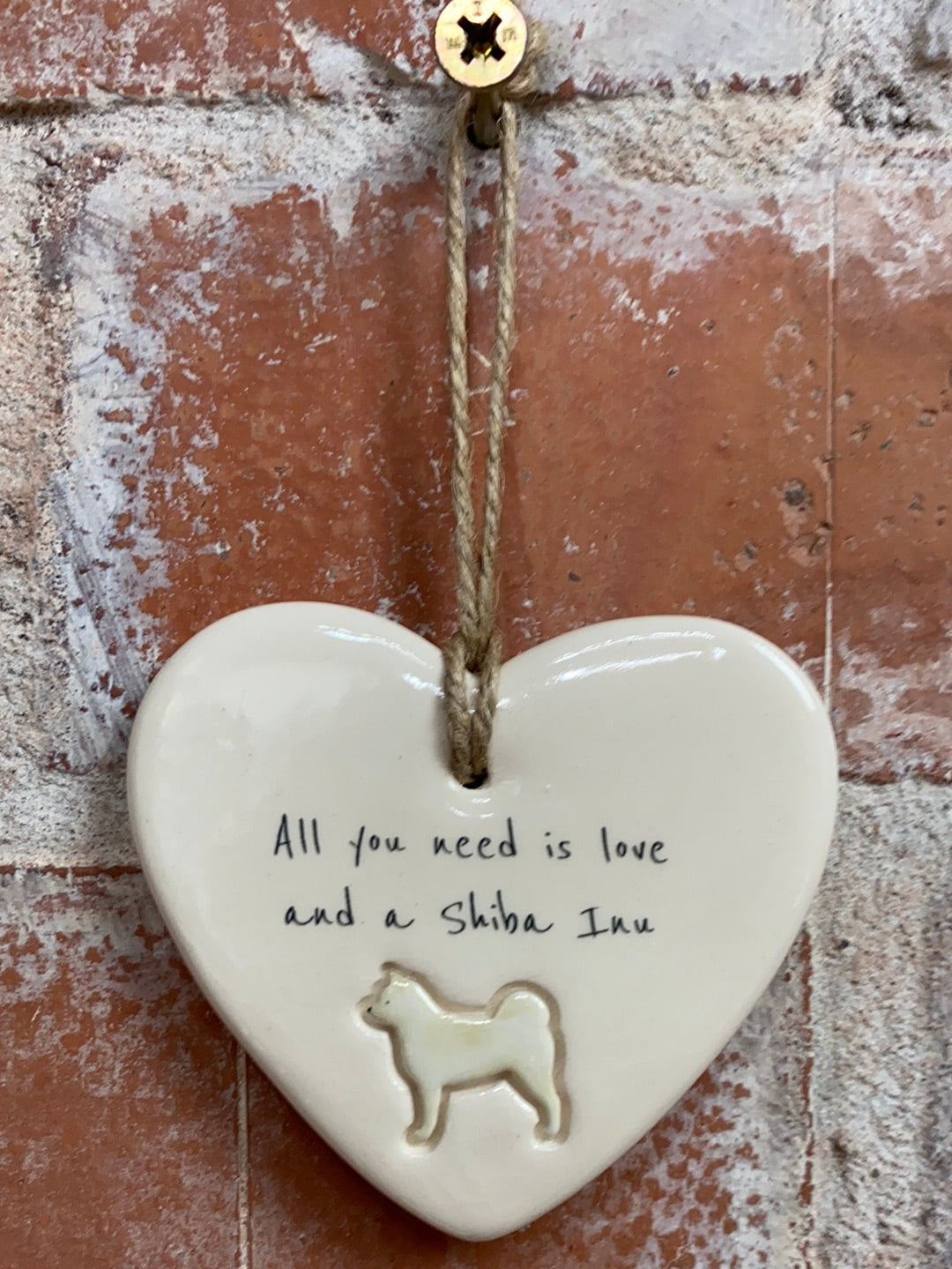 Shiba Inu Ceramic Heart Ornament