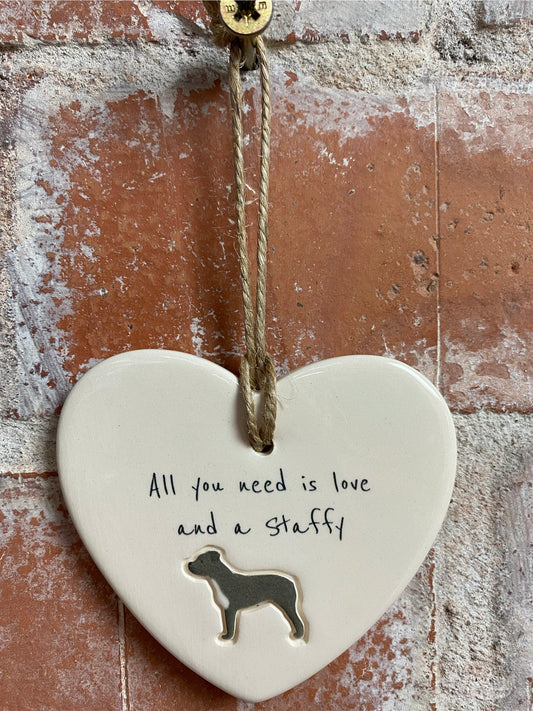 Staffy Ceramic Heart Ornament