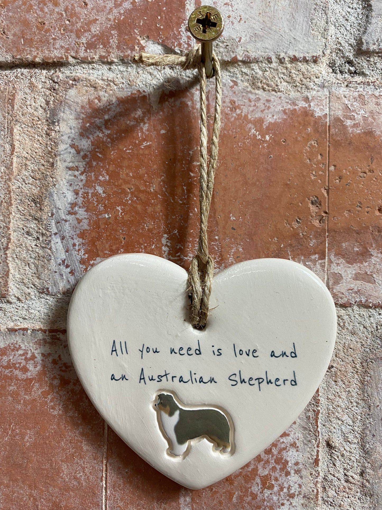 Australian Shepherd Ceramic Heart Ornament