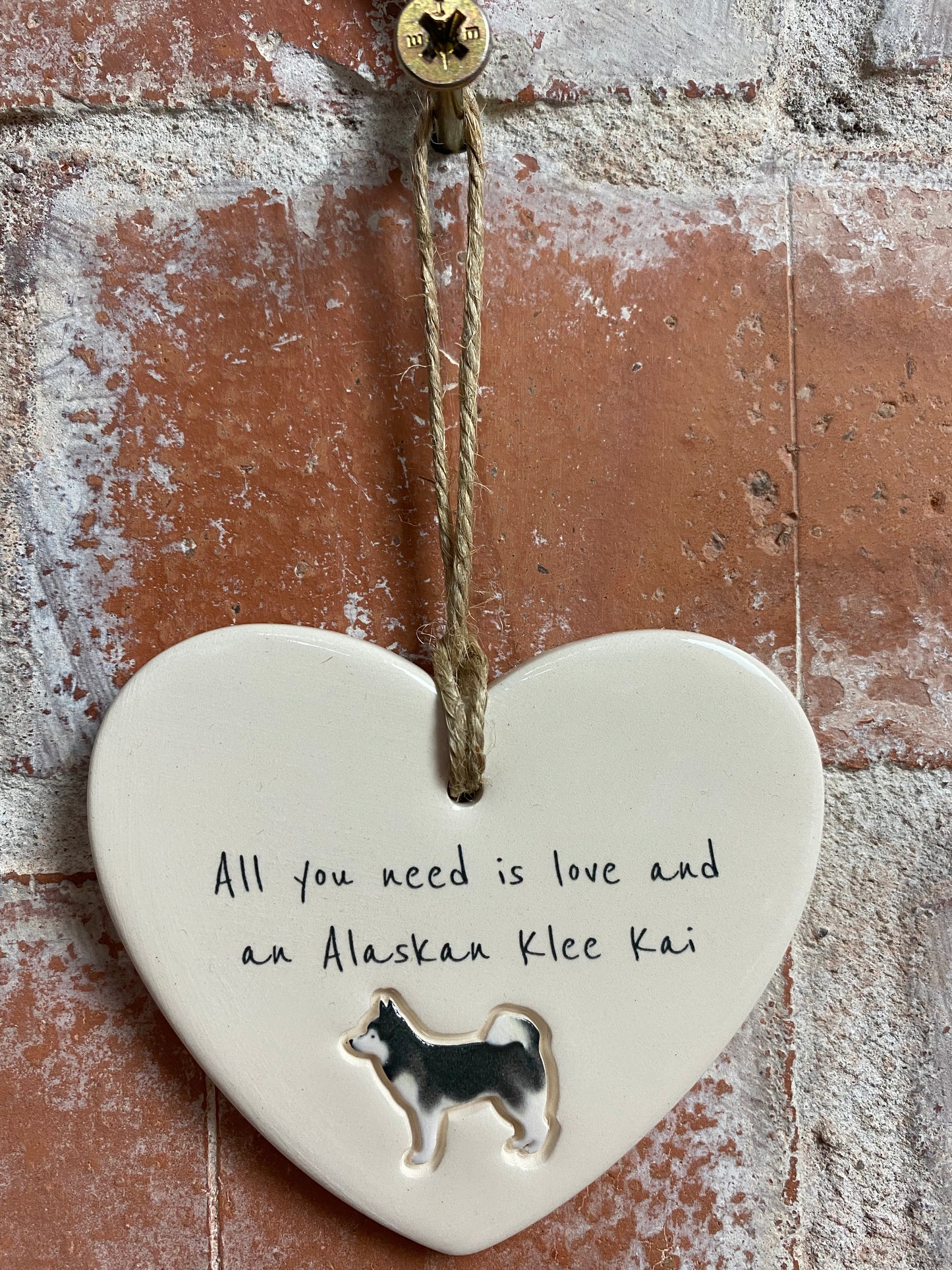 Alaskan Klee Kai Ceramic Heart Ornament