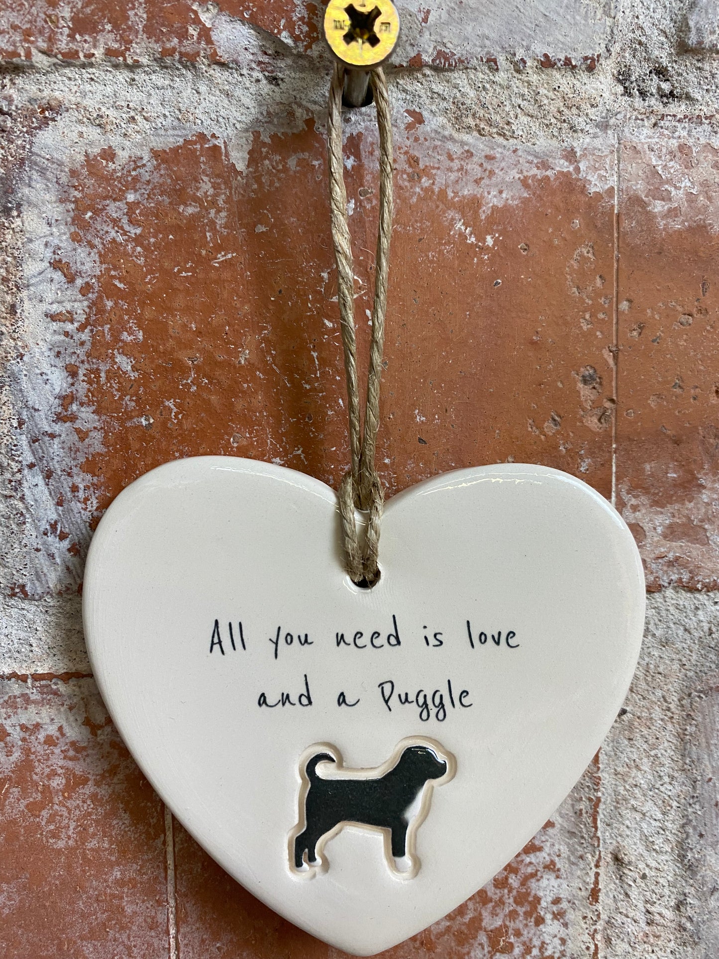 Puggle Ceramic Heart Ornament