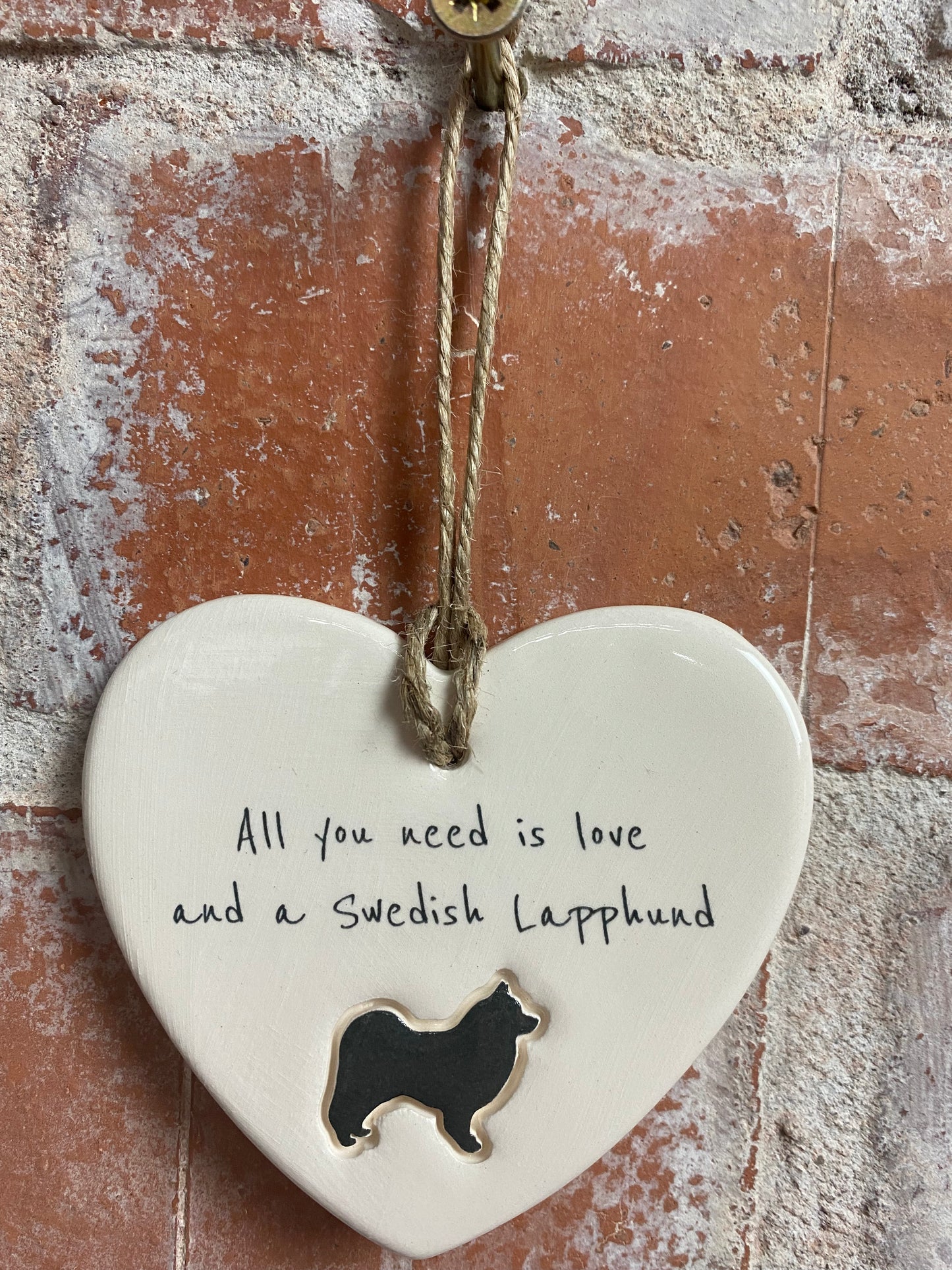 Swedish Lapphund Ceramic Heart Ornament