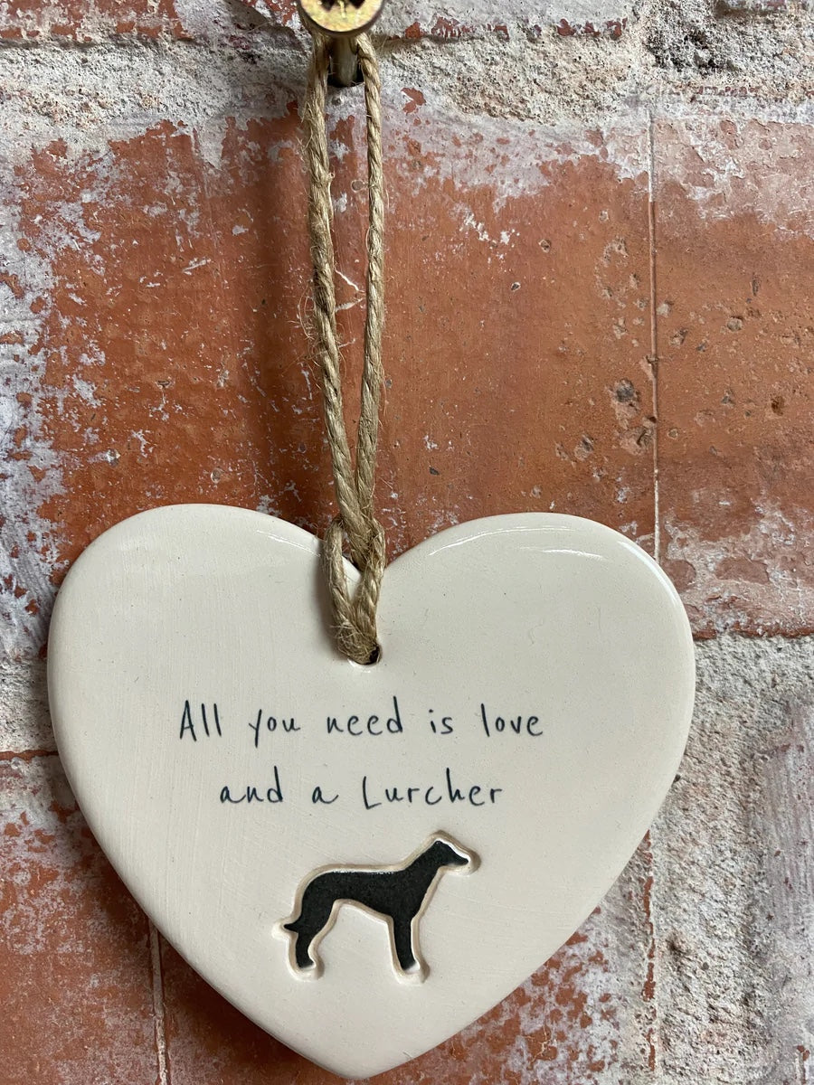 Lurcher Ceramic Heart Ornament