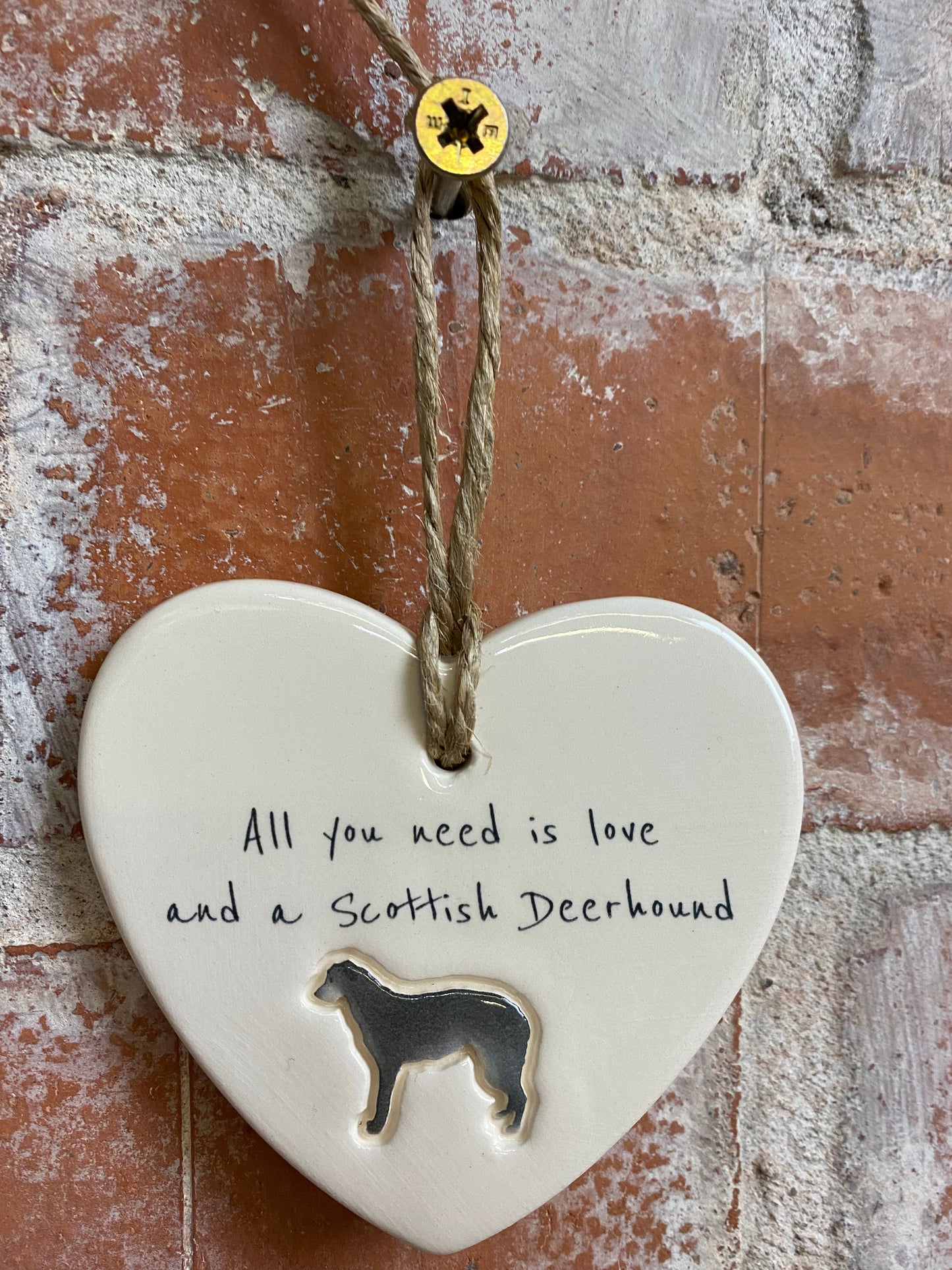 Scottish Deerhound Ceramic Heart Ornament